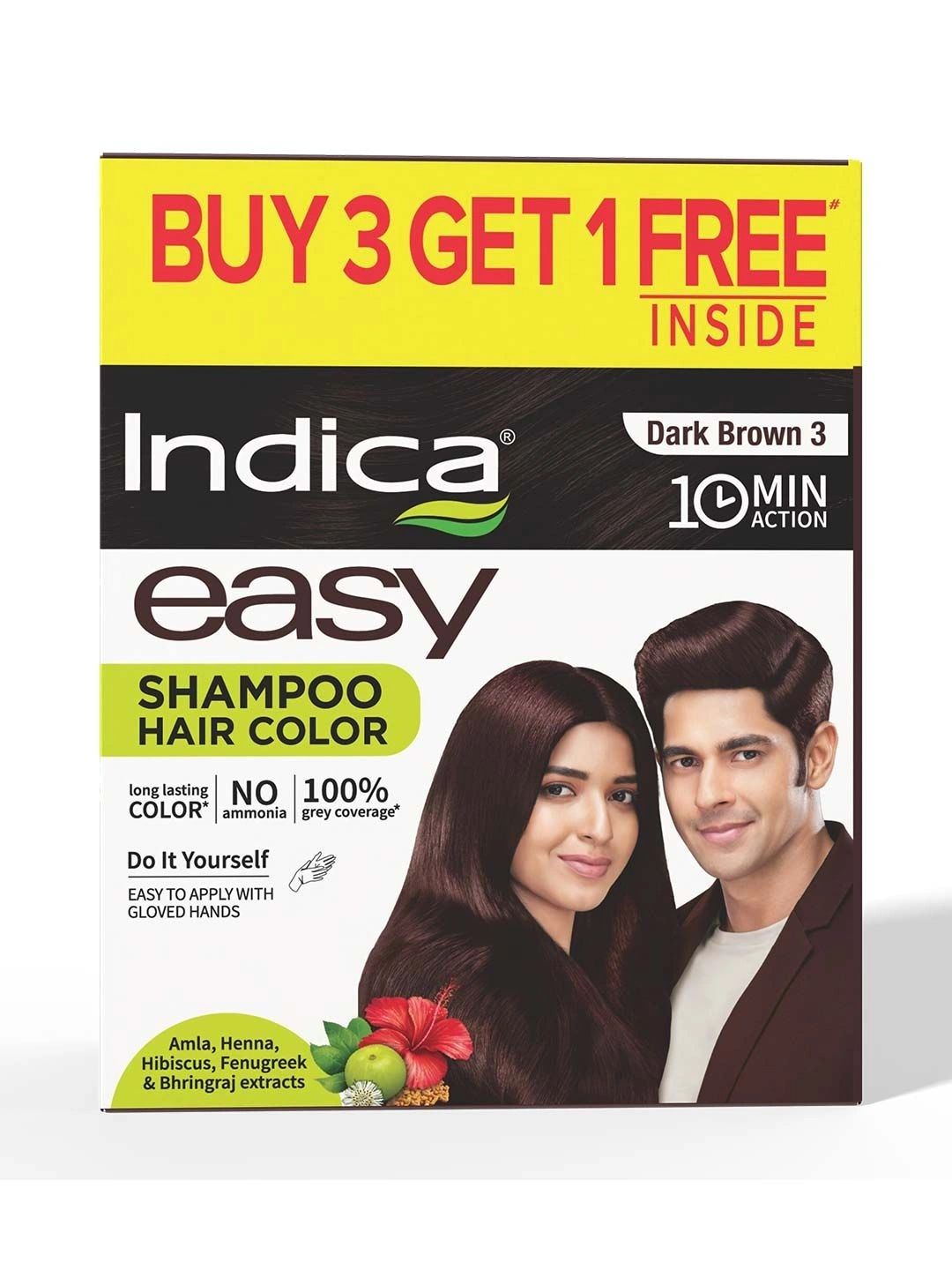 Indica Set Of 3 Easy Shampoo Hair Color - 100 ml Each - Dark Brown 03