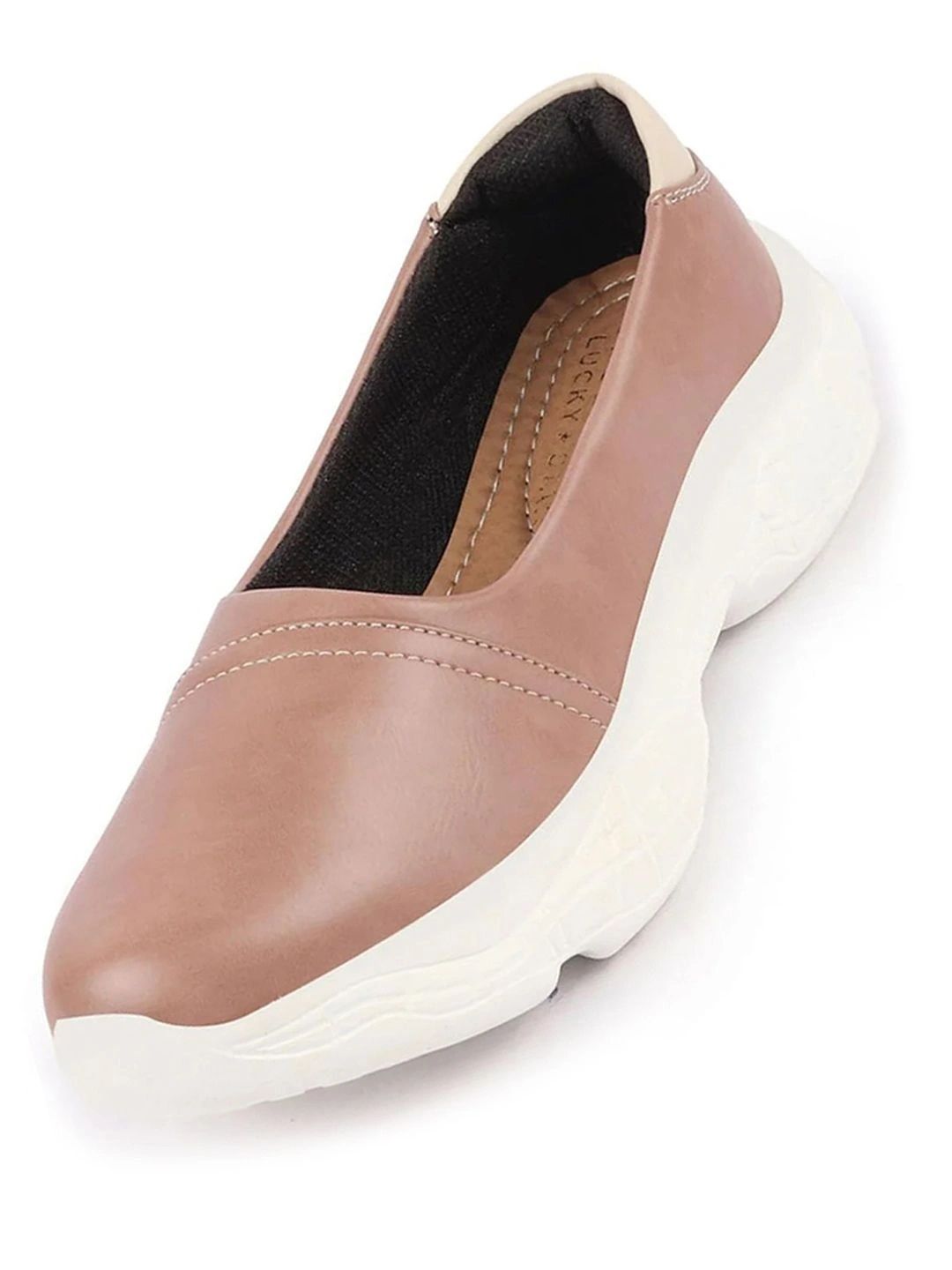 FAUSTO Women Peach Outdoor Fashion Stitched Design Slip On Shoes