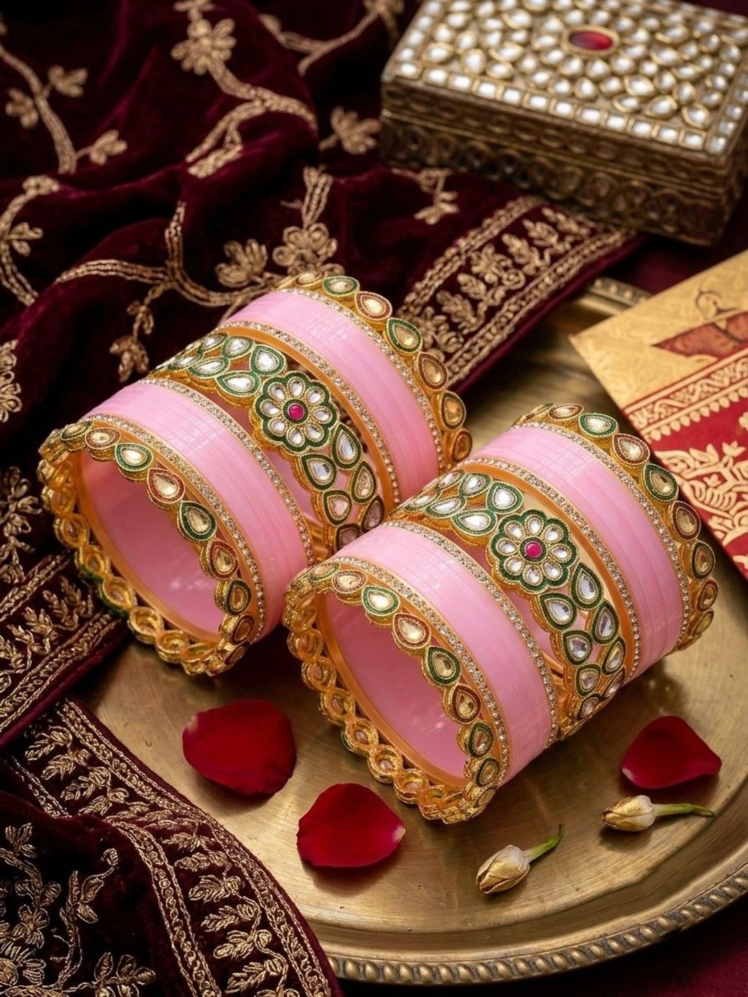 Buy Weuva Love We Craft Set Of 34 Gold Plated Meenakari Kundan Studded Chuda Bangles -  - Accessories for Women