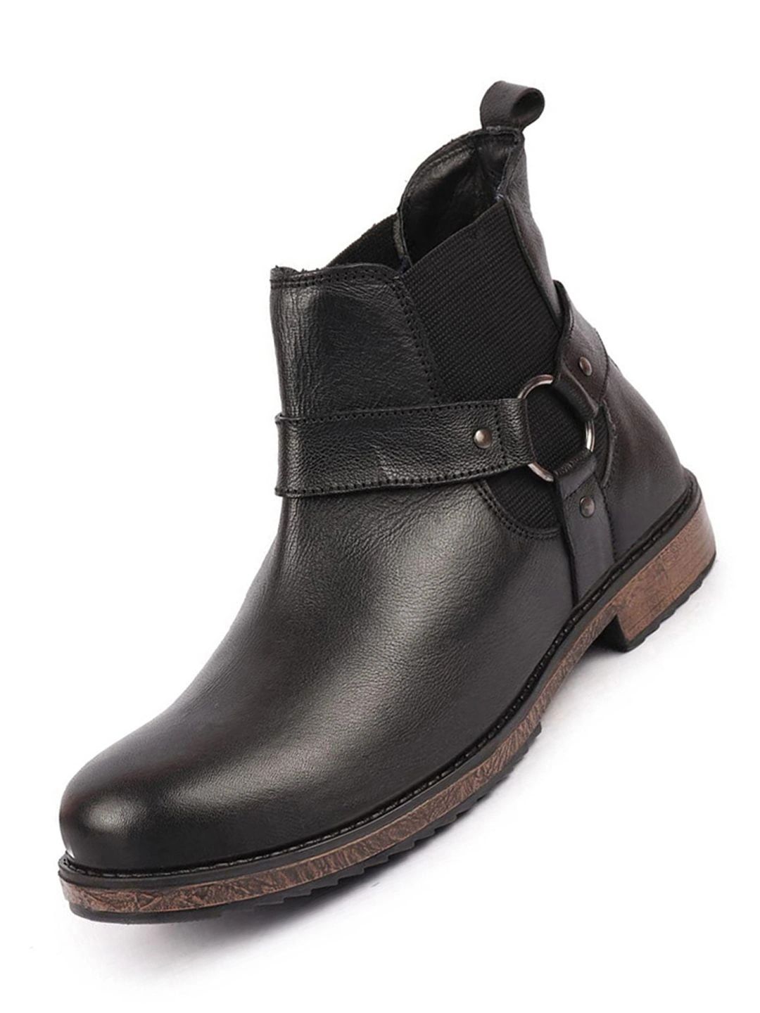 Buy FAUSTO Men Black Patterned Leather High Ankle Chelsea Boots -  - Footwear for Men