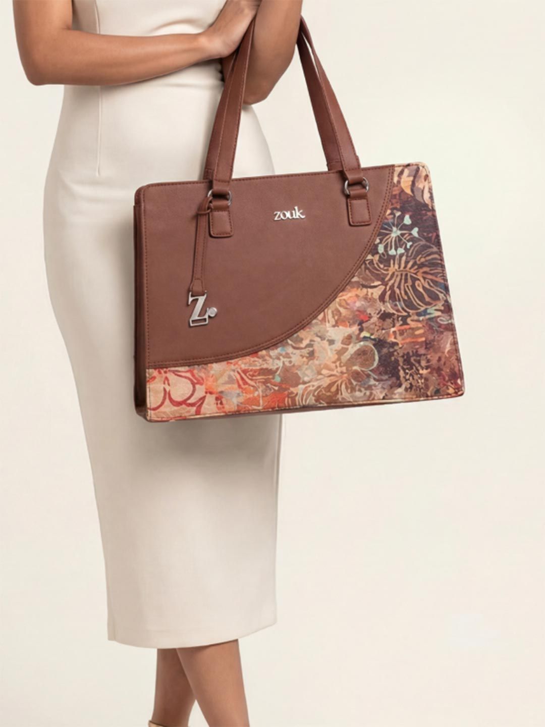 ZOUK Women Printed Structured Tote Bag Office Handbag