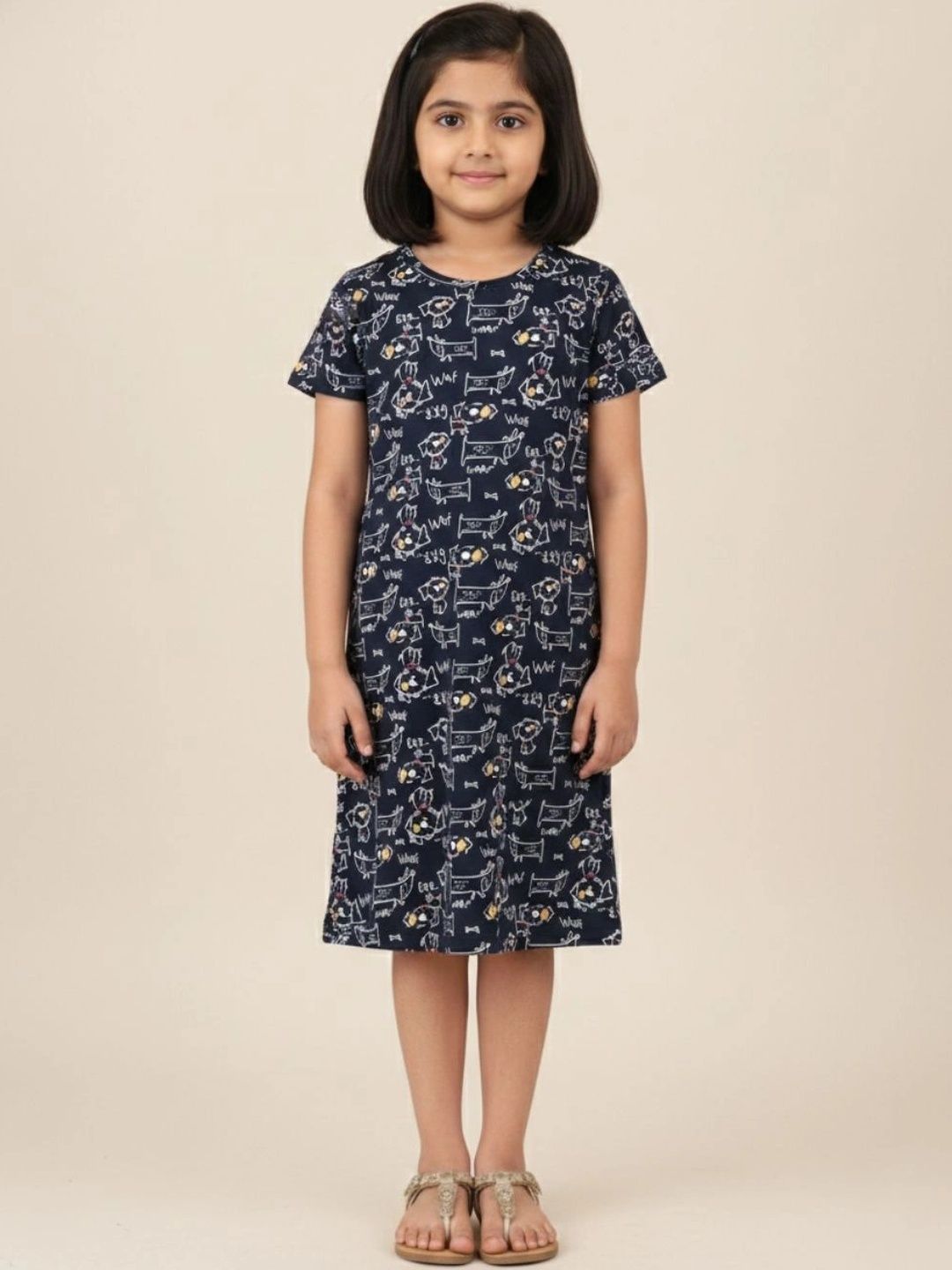 FUNKRAFTS Girls Black Printed Nightdress