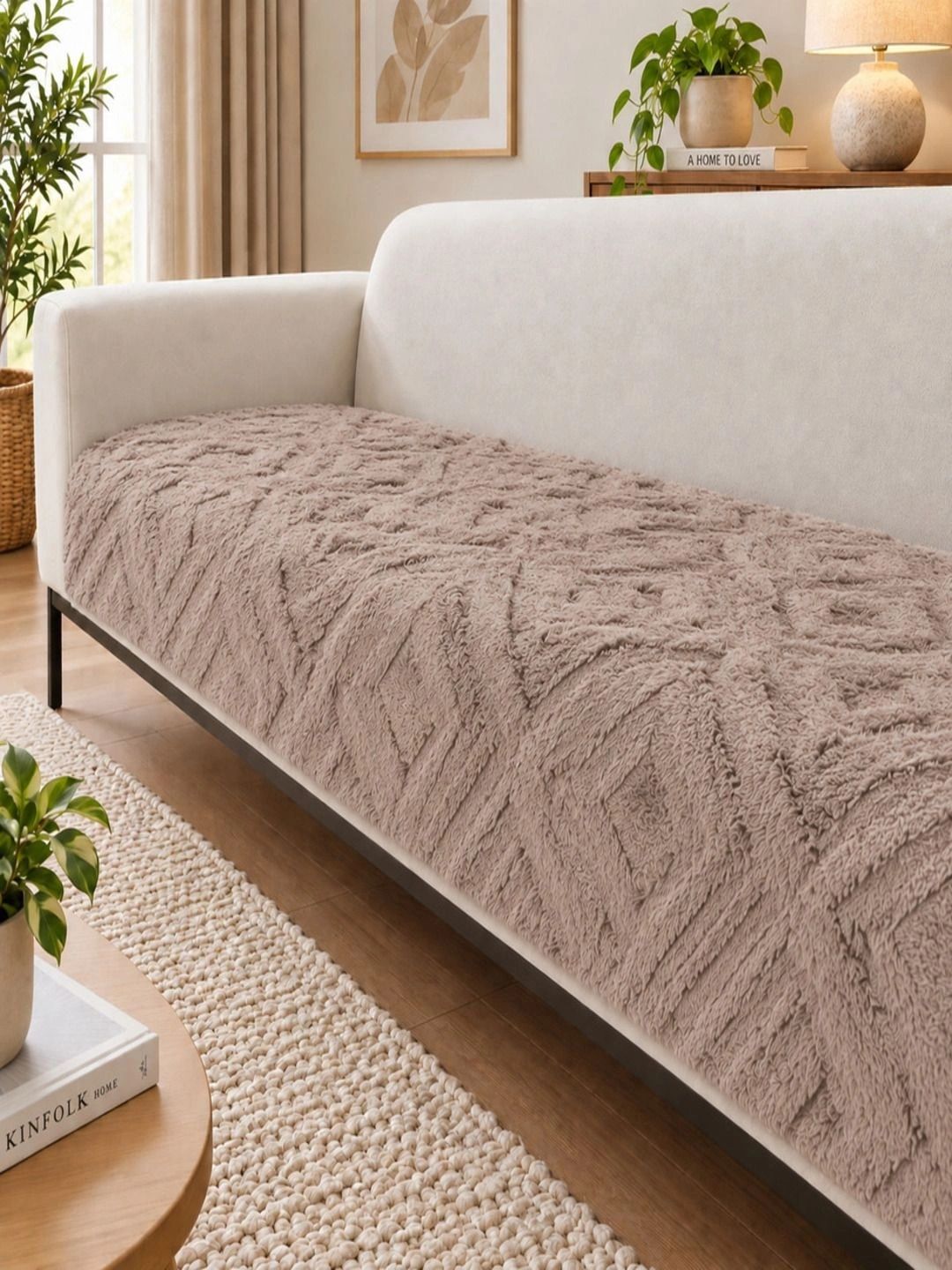 Buy Cortina Brown Geometric Microfibre Blend Armless 2 Seater Sofa Seat Cover -  - Home for Unisex