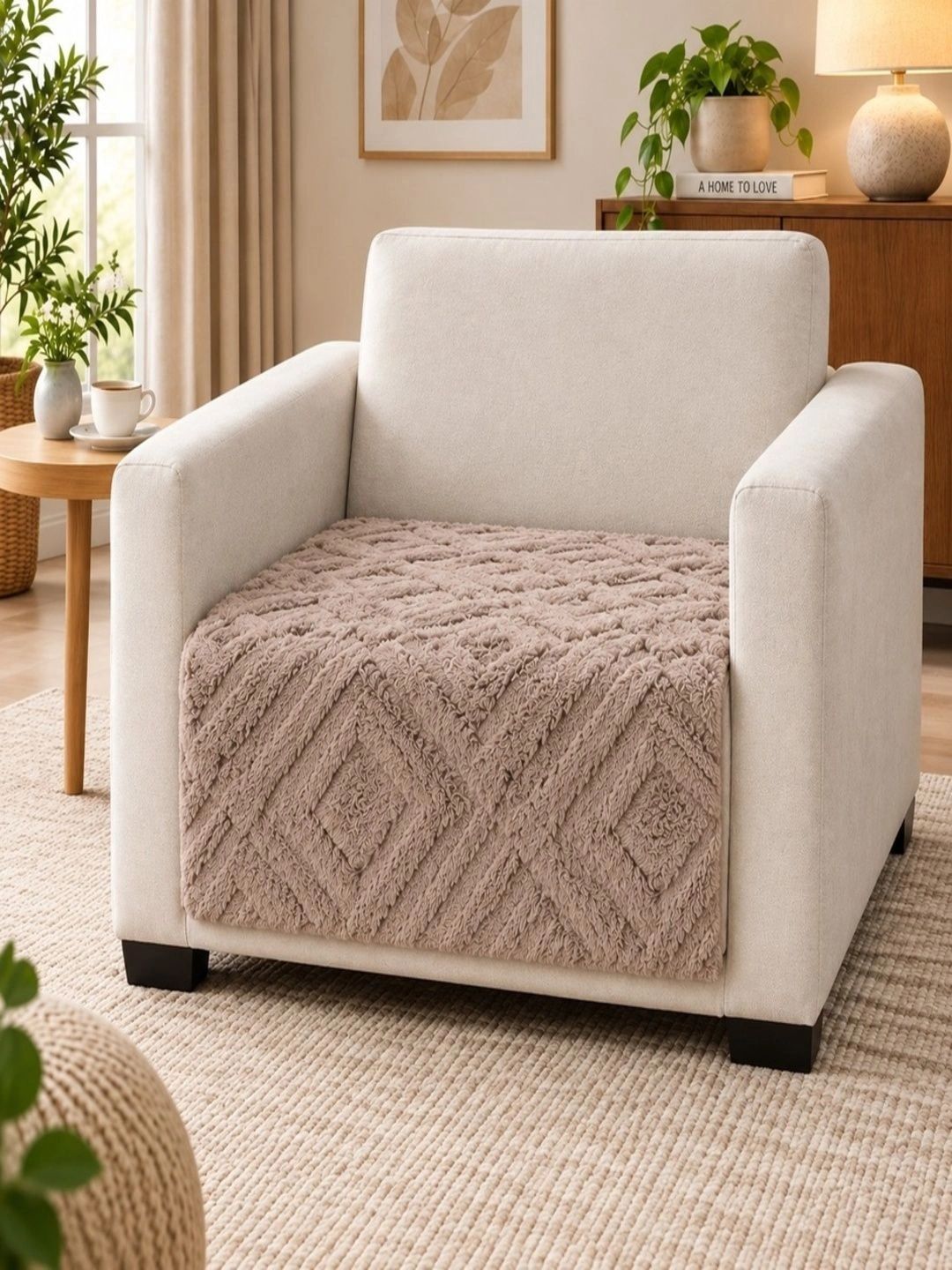 Buy Cortina Brown Geometric Microfibre Blend Armless 1 Seater Sofa Seat Cover -  - Home for Unisex