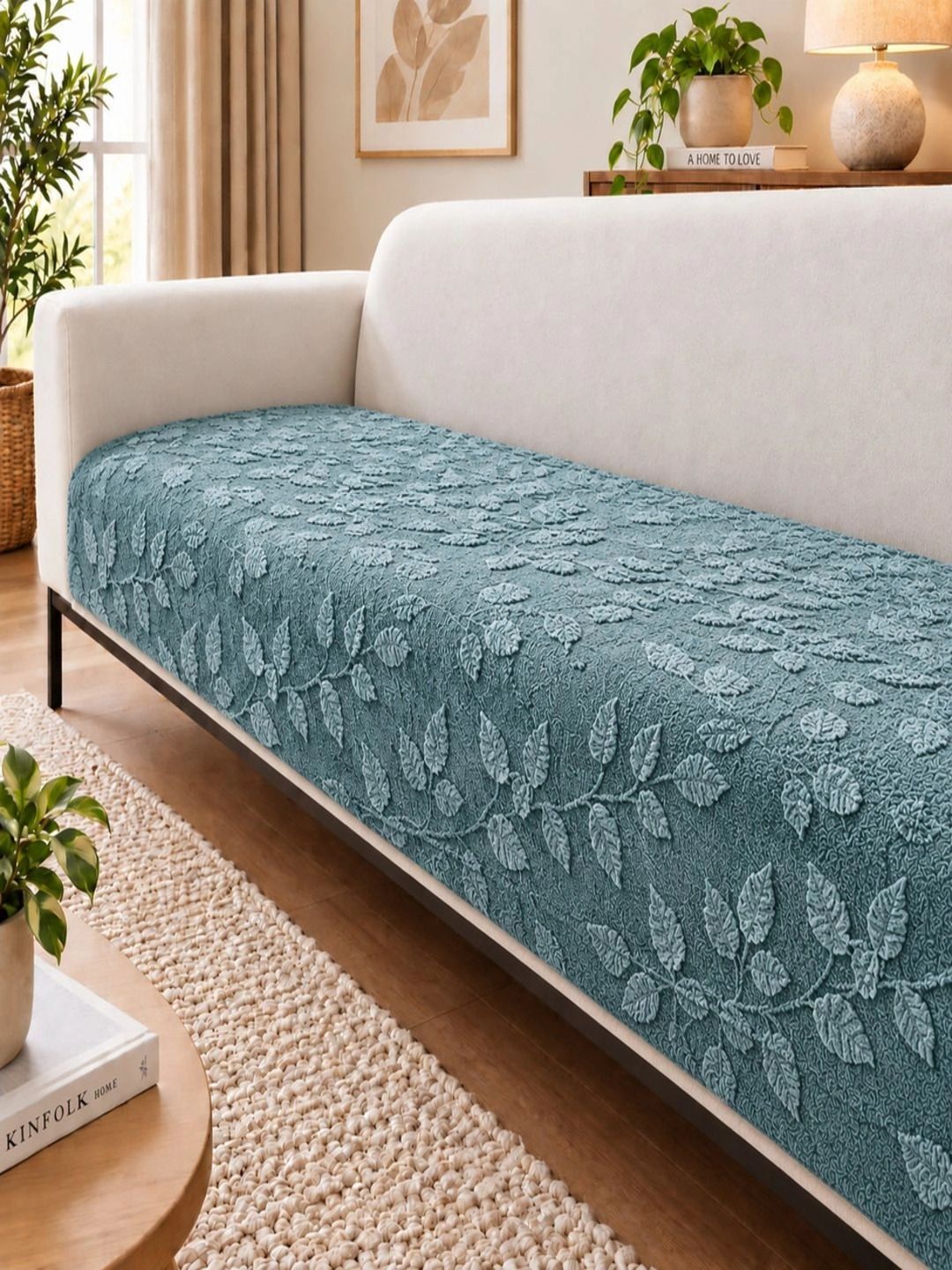 Buy Cortina Grey & Blue Embroidered Armless Sofa Cover -  - Home for Unisex