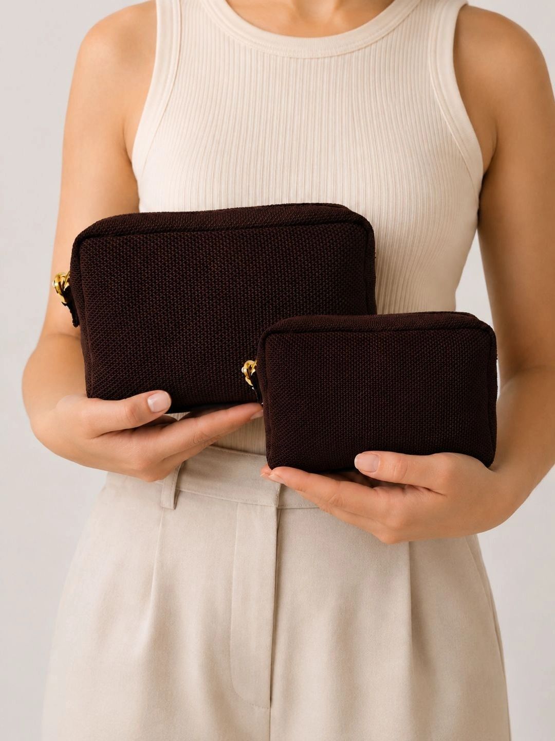 Joon Blu Set of 2 Brown Travel Vanity Pouch