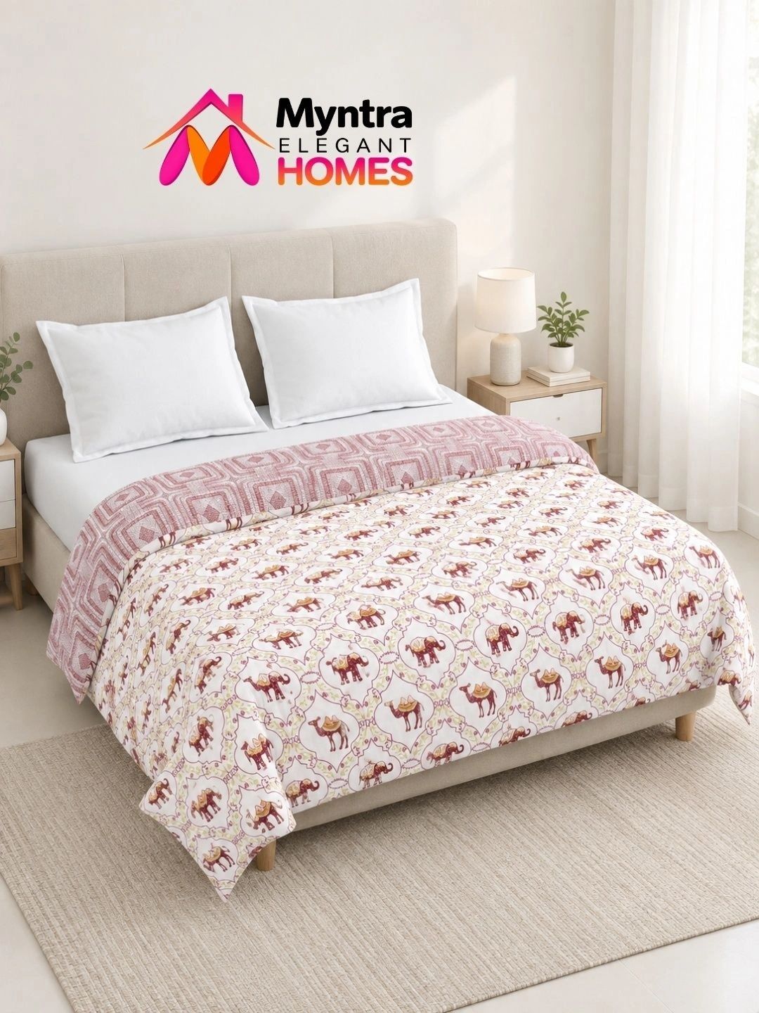 Myntra Elegant Homes White & Red Ethnic Motifs AC Room 110 GSM Dohar