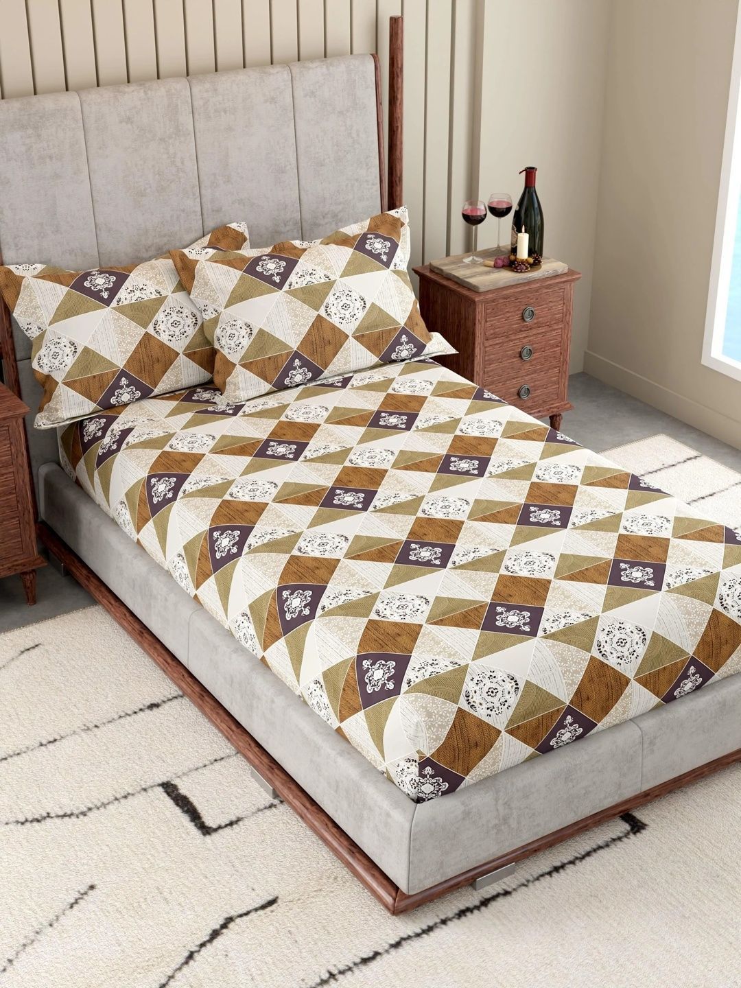 Buy Pure Decor Beige 180 TC Single Bedsheet With 2 Pillow Covers -  - Home for Unisex