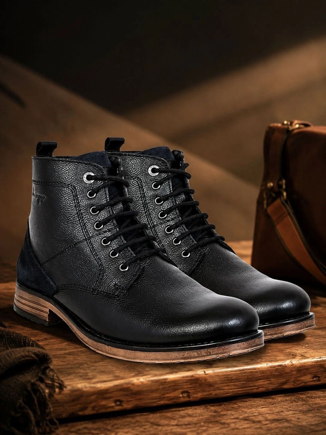 Buy Allen Cooper Men Textured Leather Mid Top Regular Boots -  - Footwear for Men