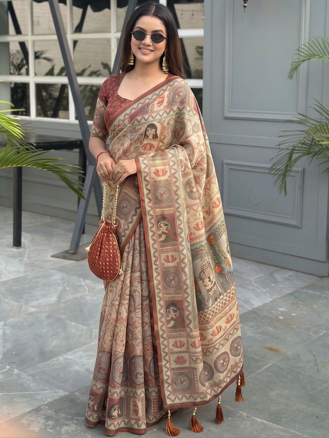 Mitera Ethnic Motifs Printed Pure Cotton Saree