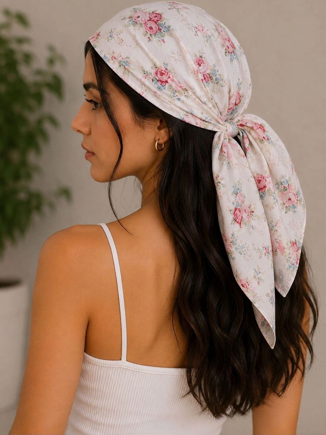 Buy HANDICRAFT PALACE Women White & Pink Rose Flower Printed 100% Cotton Bandana 21