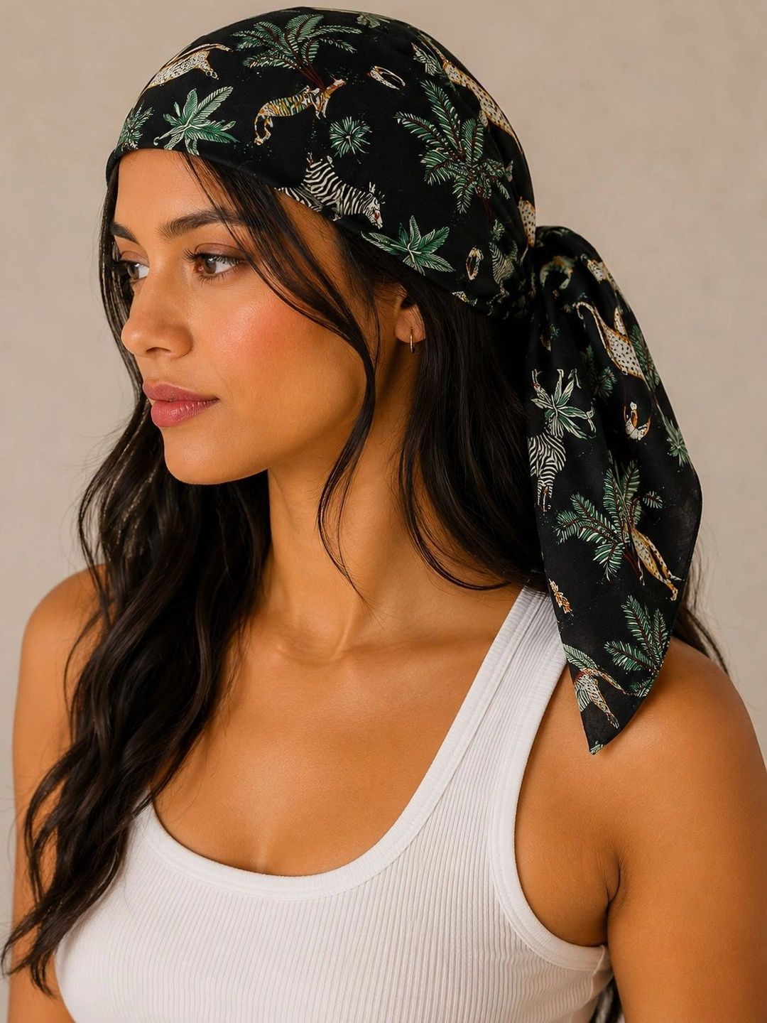 Ravaiyaa Black & Green Tiger Printed Pure Cotton Bandana