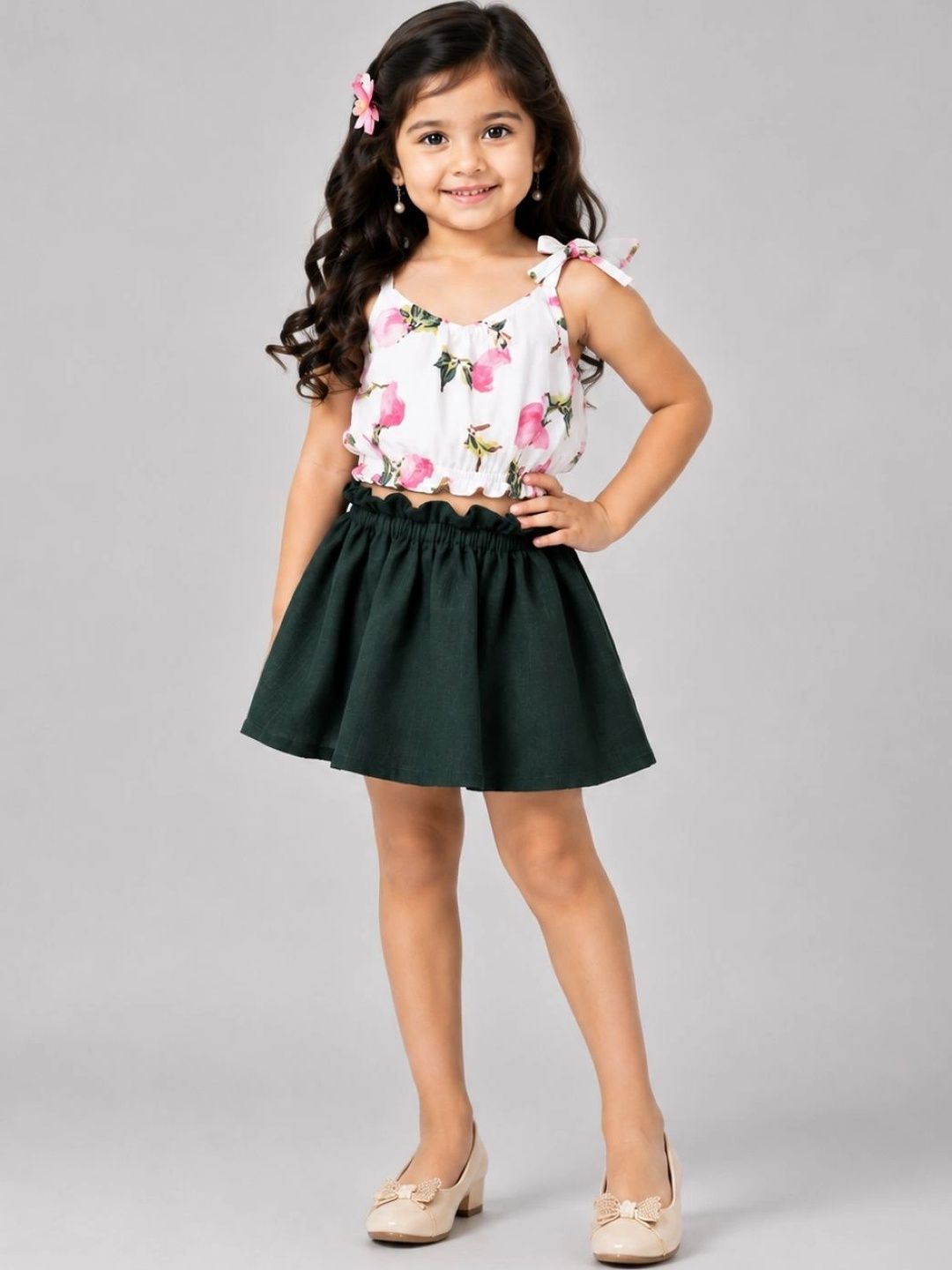 Anneca Girls Printed Sleeveless Top With Skirt
