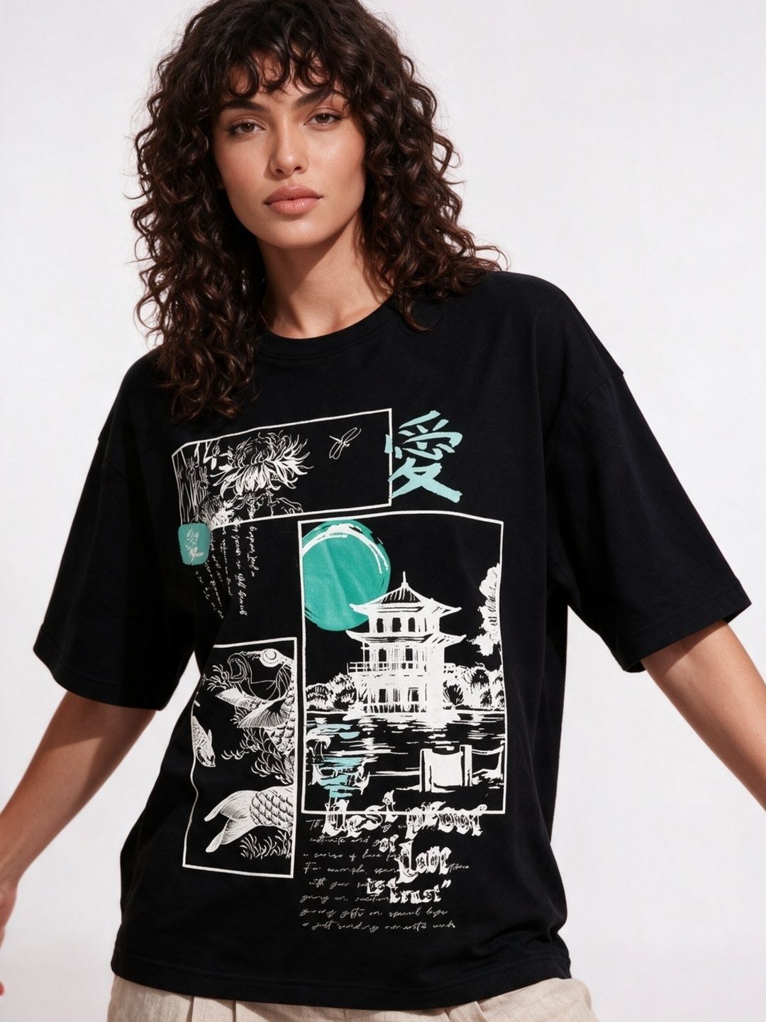 glitchez Women Printed Oversized Fit T-shirt