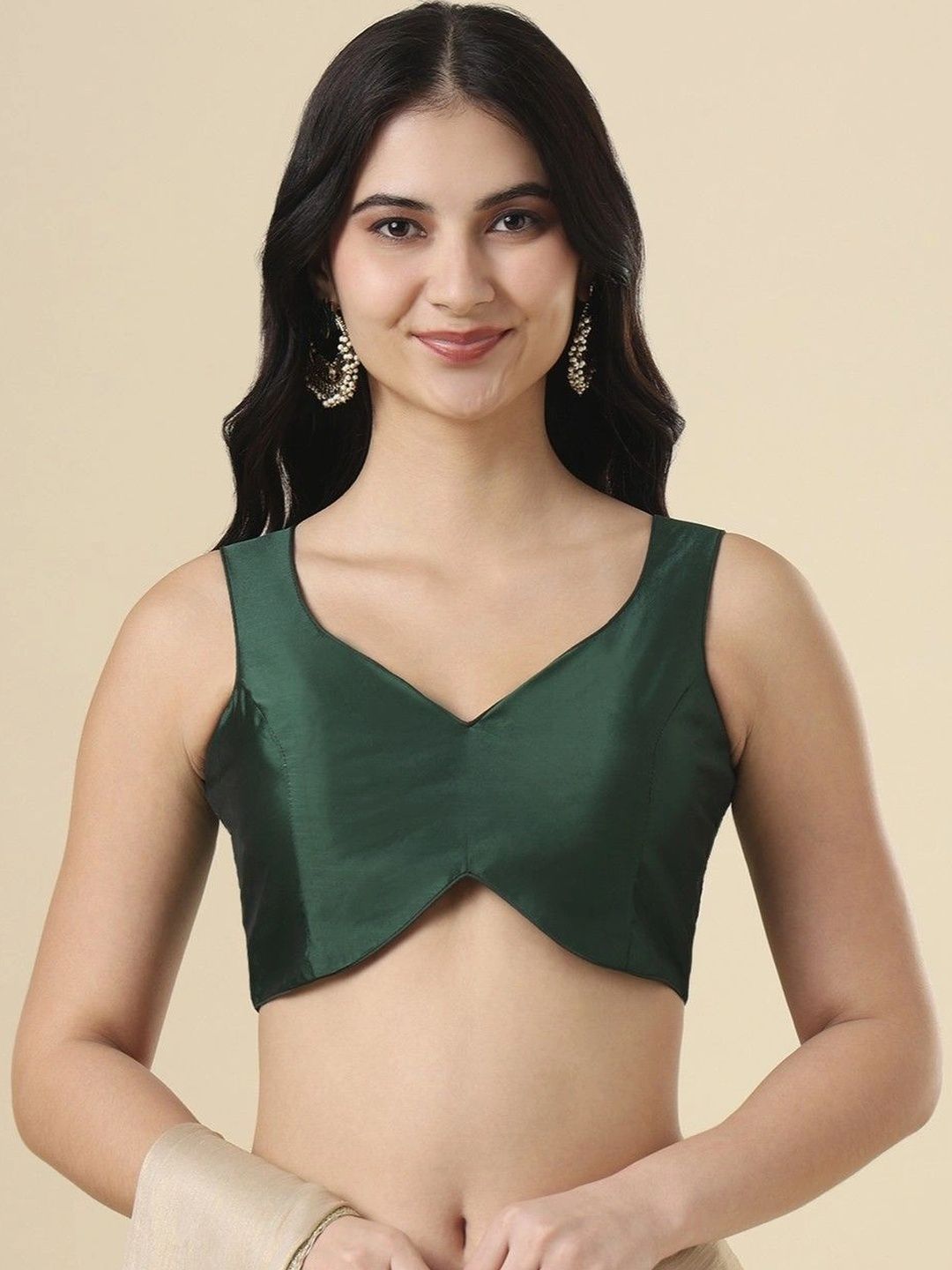 SALWAR STUDIO Silk Solid Padded Saree Blouse