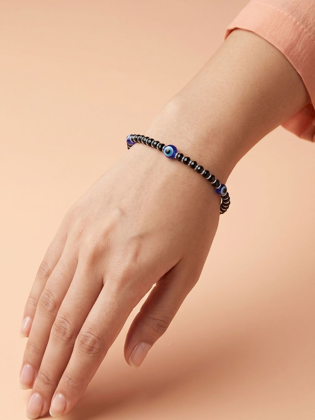 925 SILLER 925 Pure Sterling Silver Triple Evil Eye Nazariya Rhodium-Plated Bracelet