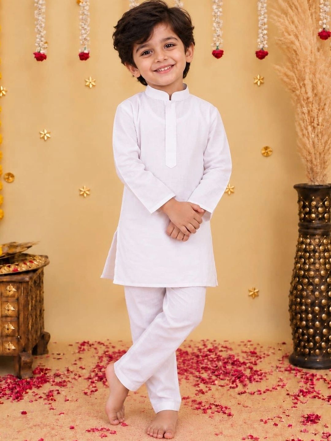 BownBee Boys White Pure Cotton Kurta with Pyjamas