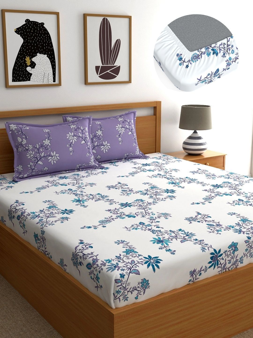 Buy Home Ecstasy Purple & Lavender Floral 140 TC Queen Bedsheet With 2 Pillow Covers -  - Home for Unisex