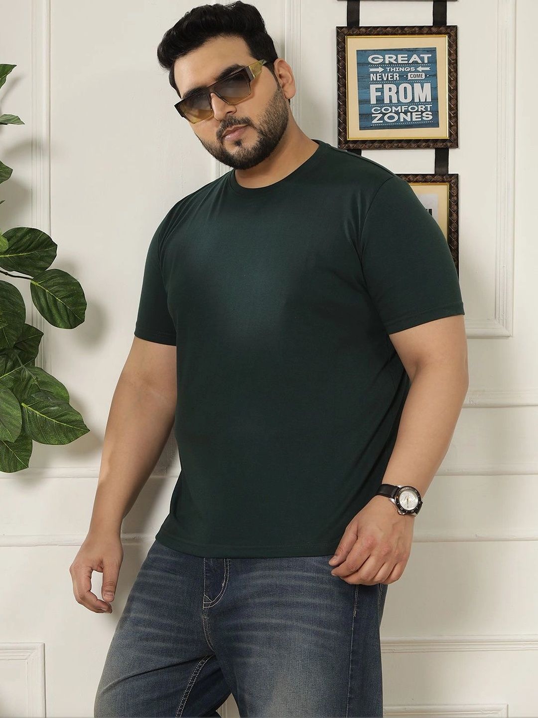 John Pride Plus Size Men Solid Round Neck T-Shirt
