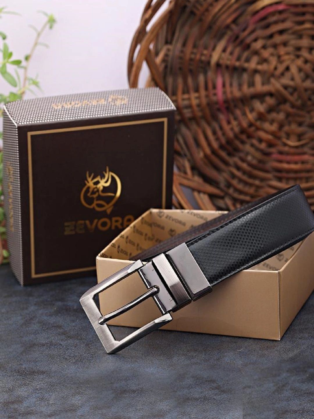 Buy ZEVORA Men Black & Brown Textured Reversible Belt -  - Accessories for Men
