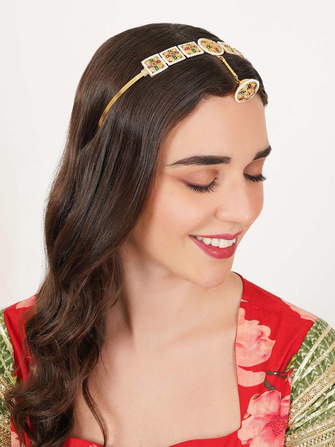 JEWILLEY Stone-Studded & Beaded Layered Matha Tika
