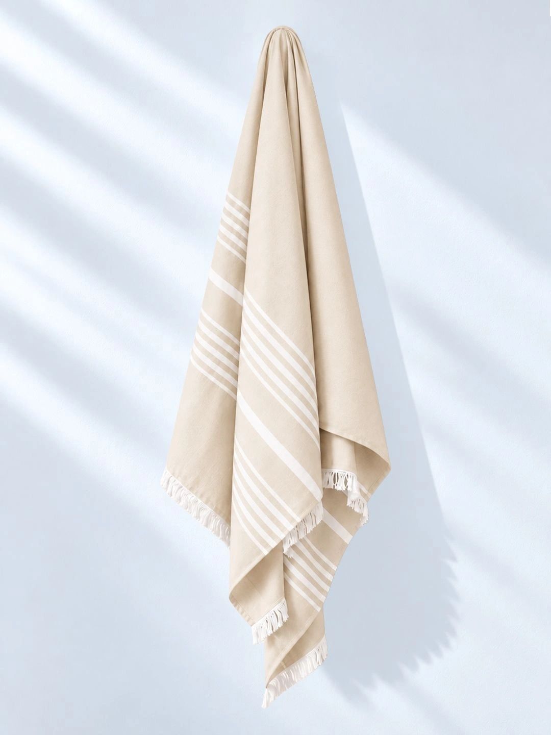 MUSH 100% bamboo Turkish Beige Striped 300GSM Lightweight Adult Regular Bath Towel-7x8In