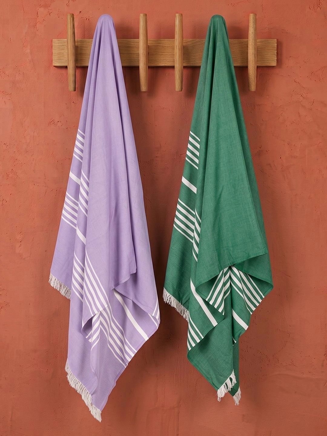 MUSH Bamboo Lavender Striped 250GSM Super Soft 2PCs Adult Thin Bath Towel-30x59In