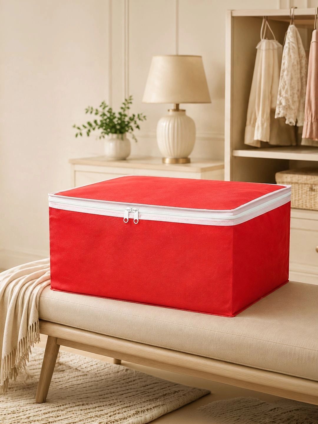 Kuber Industries Red Solid Wardrobe Organiser