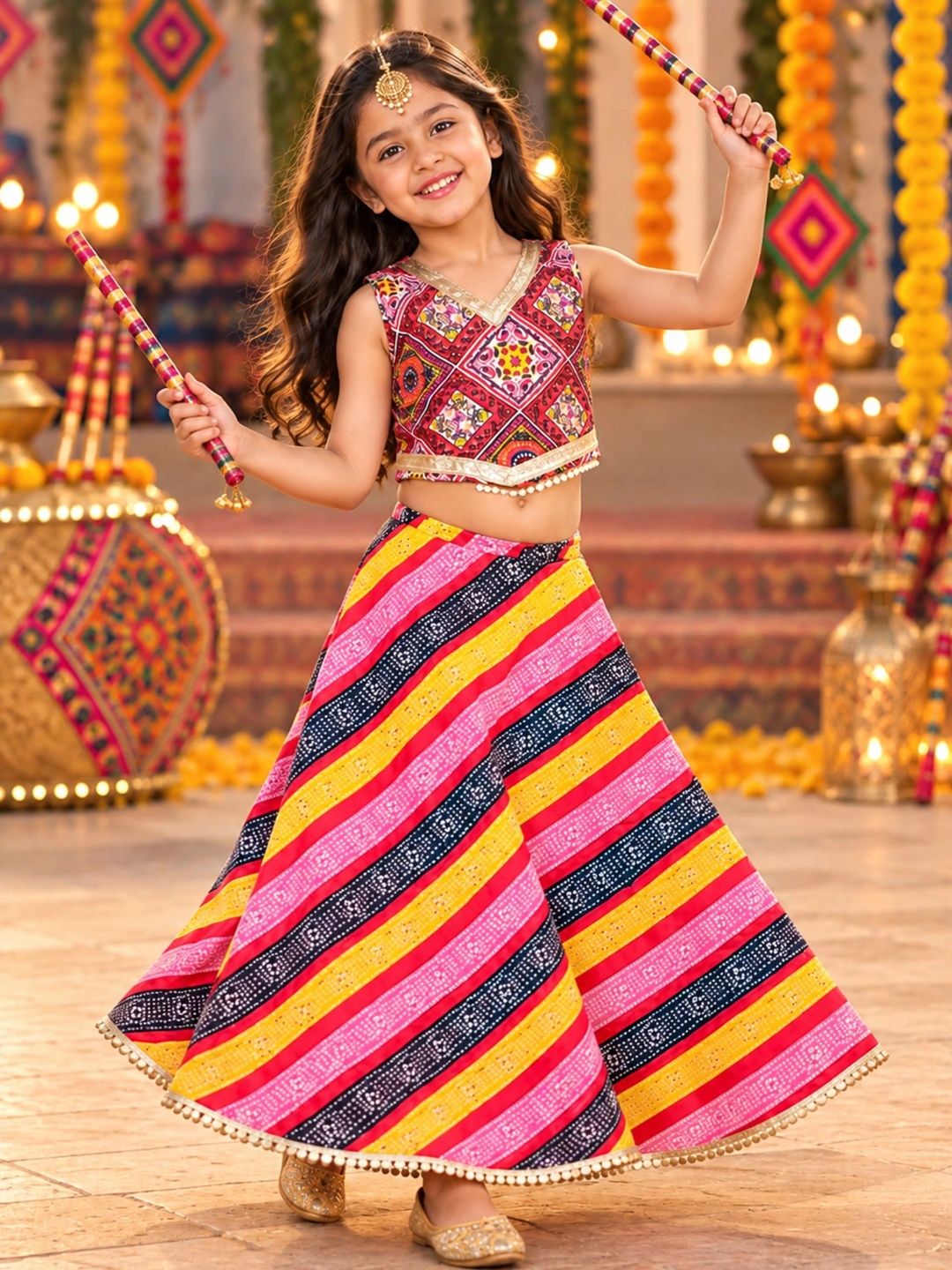 BAESD Girls Embellished Sequinned Ready to Wear Cotton Lehenga & Blouse With Dupatta