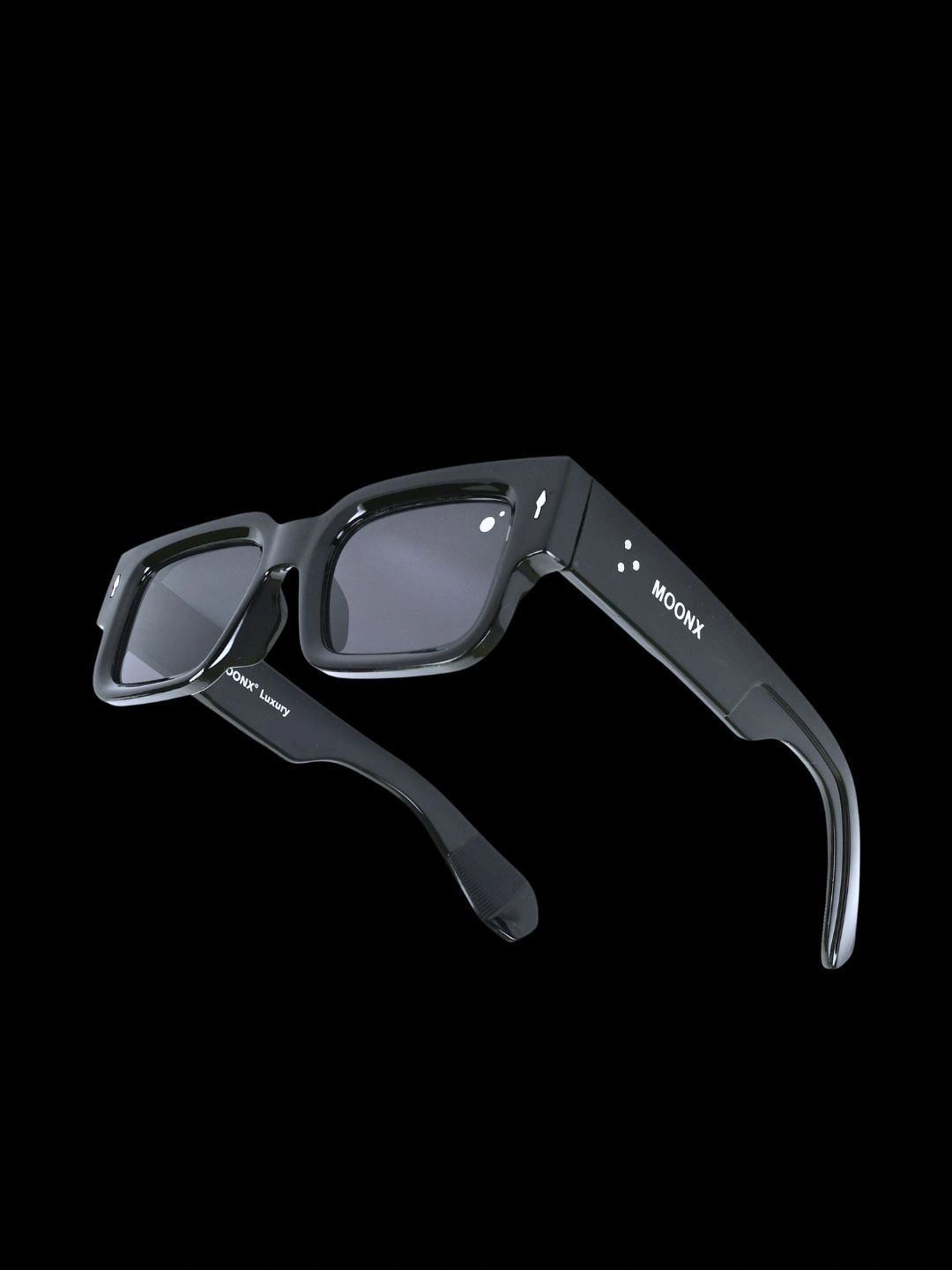 MoonX Unisex Black Lens & Black Rectangle Sunglasses with