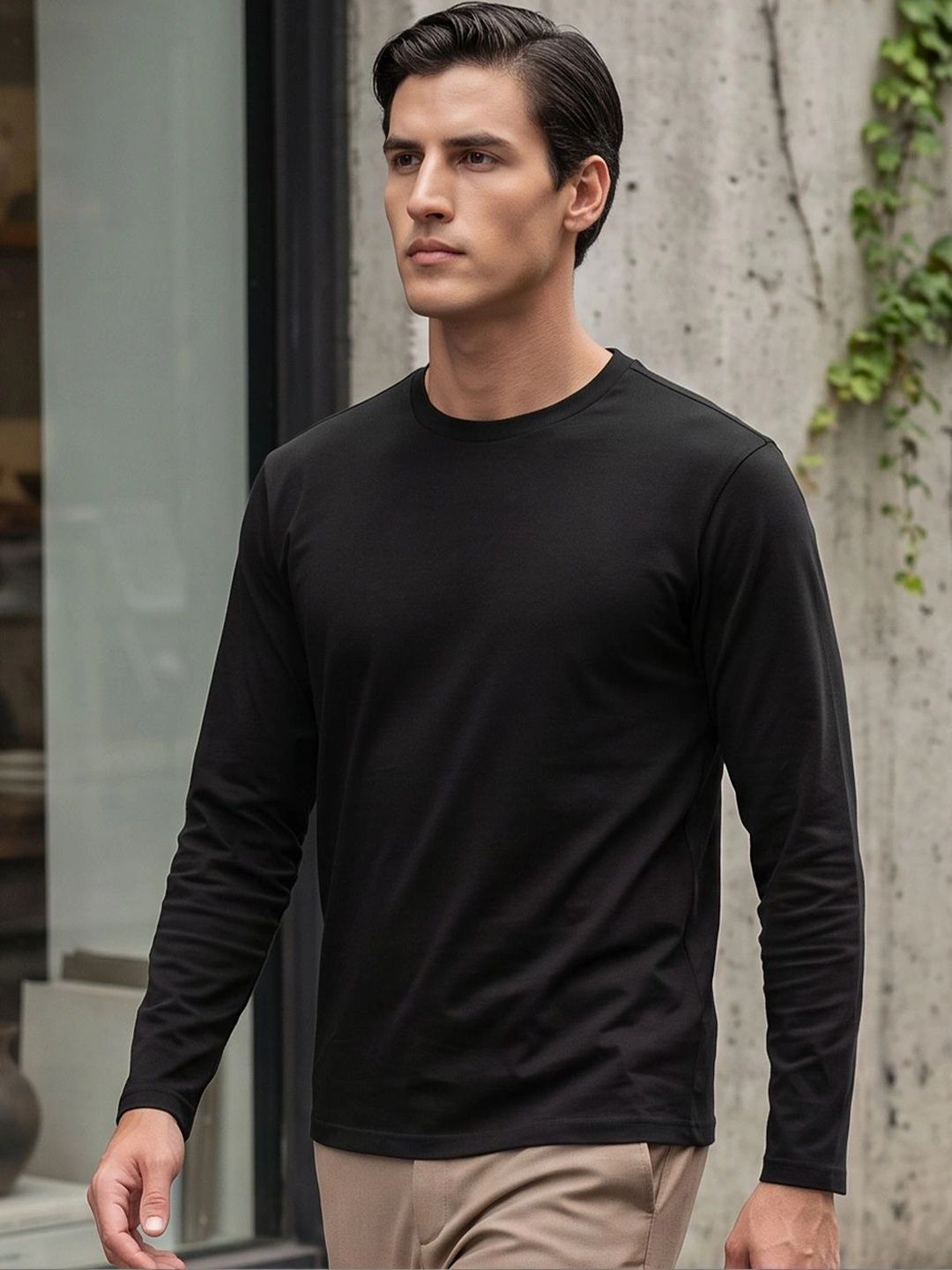 XYXX Men Solid Full Sleeve Drop-Shoulder Cotton T-Shirt