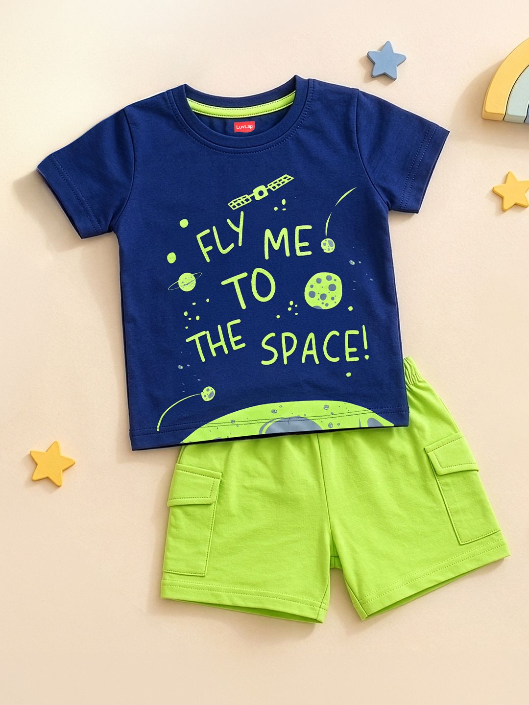 LuvLap Baby Boys Pack of 1 Regular Fit Cotton Half Sleeve T-shirt & Shorts Set