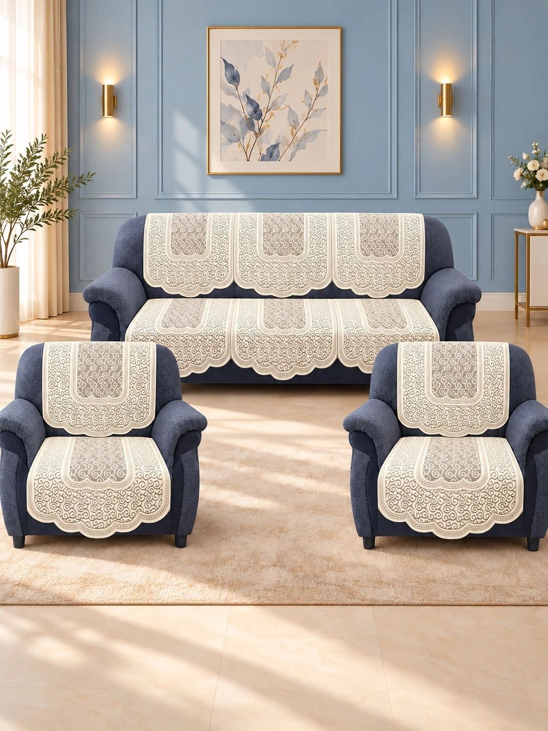 Kuber Industries Zig zag design Cotton 5 Seater Sofa Cover with Arms Cover-69x31In