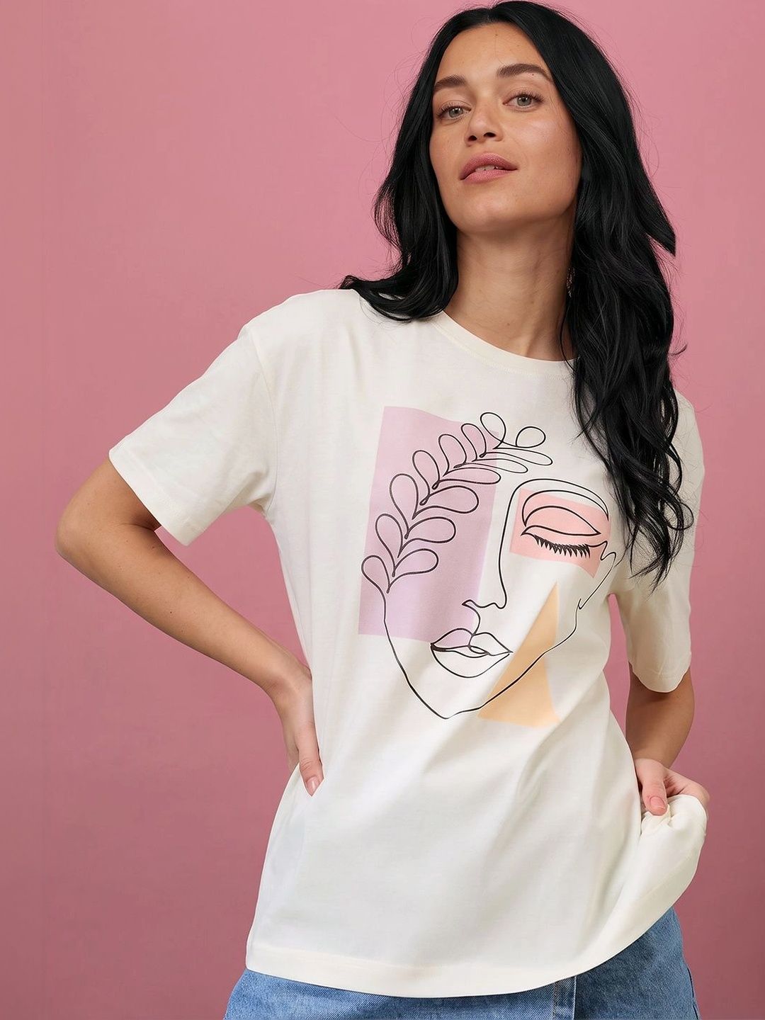 Mast & Harbour Women Printed Oversized T-shirt