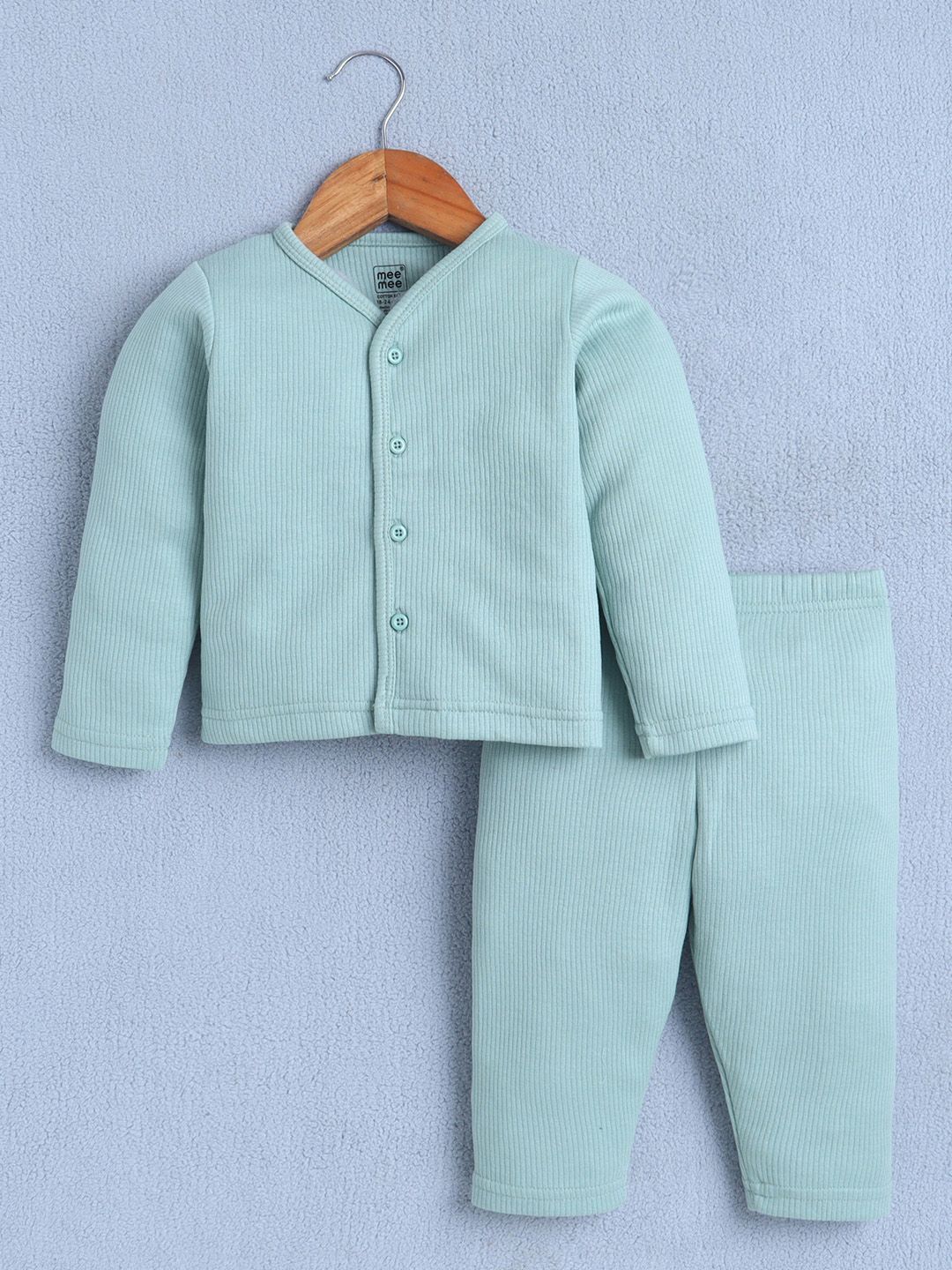 MeeMee Infant Sage Green V Neck Thermal Set