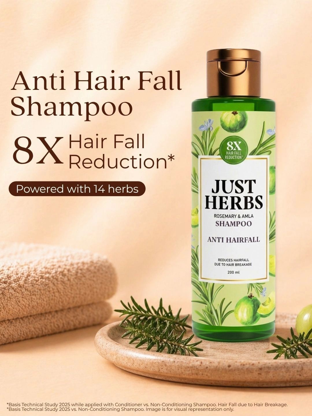 Just Herbs Anti Hairfall Shampoo with Rosemary & Amla Reduces Hair Fall 200ml