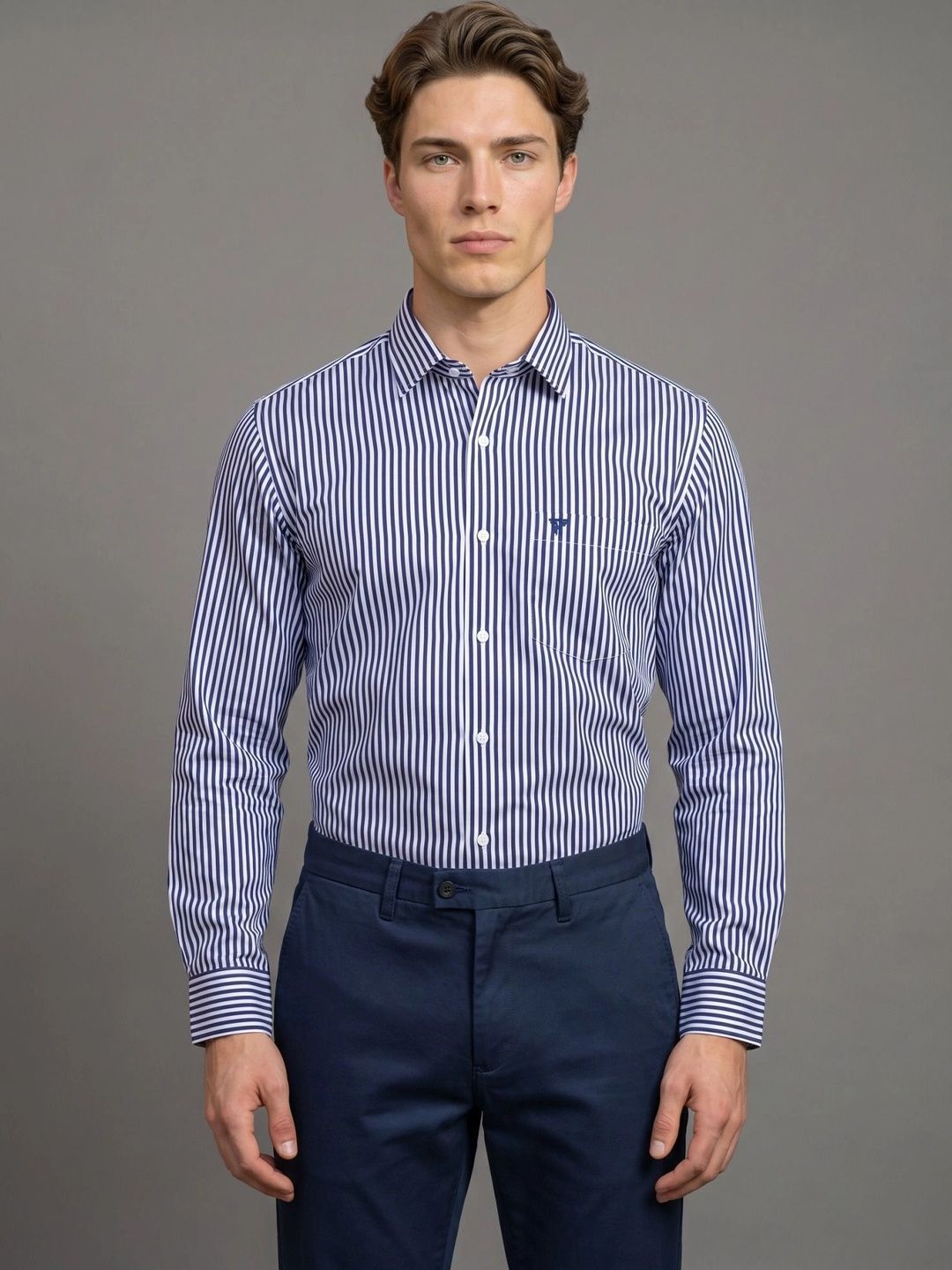 Hamercop NavyBlue With White Stripe Premium Giza Designer Shirt