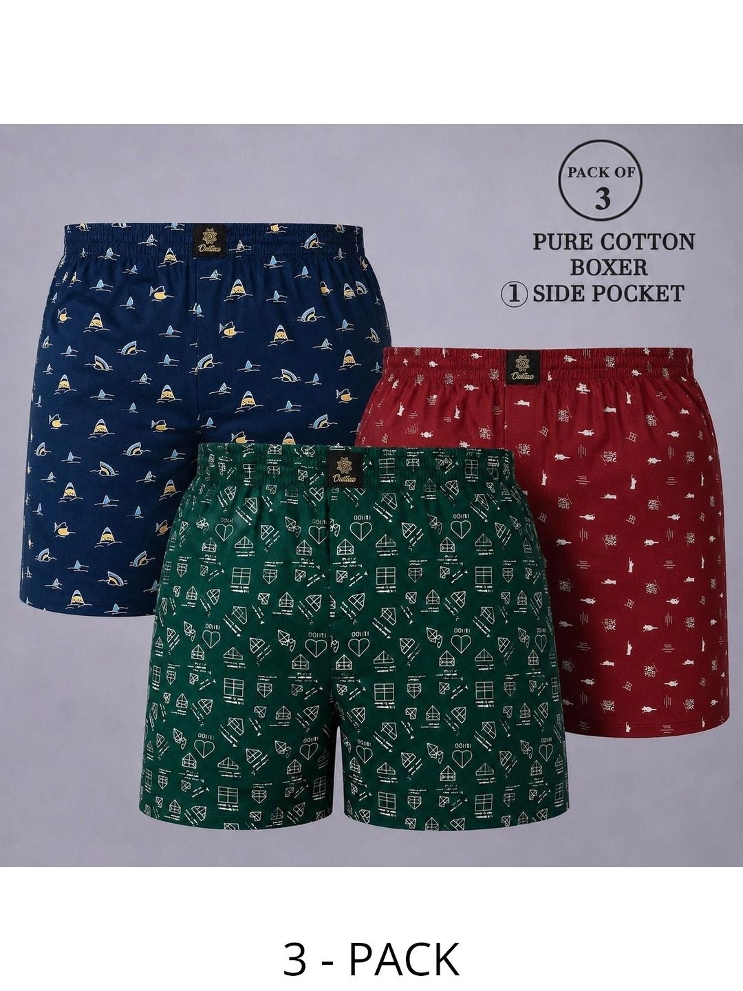 DEVANSH ENTERPRISE Men Pack Of 3 Printed Cotton Boxers
