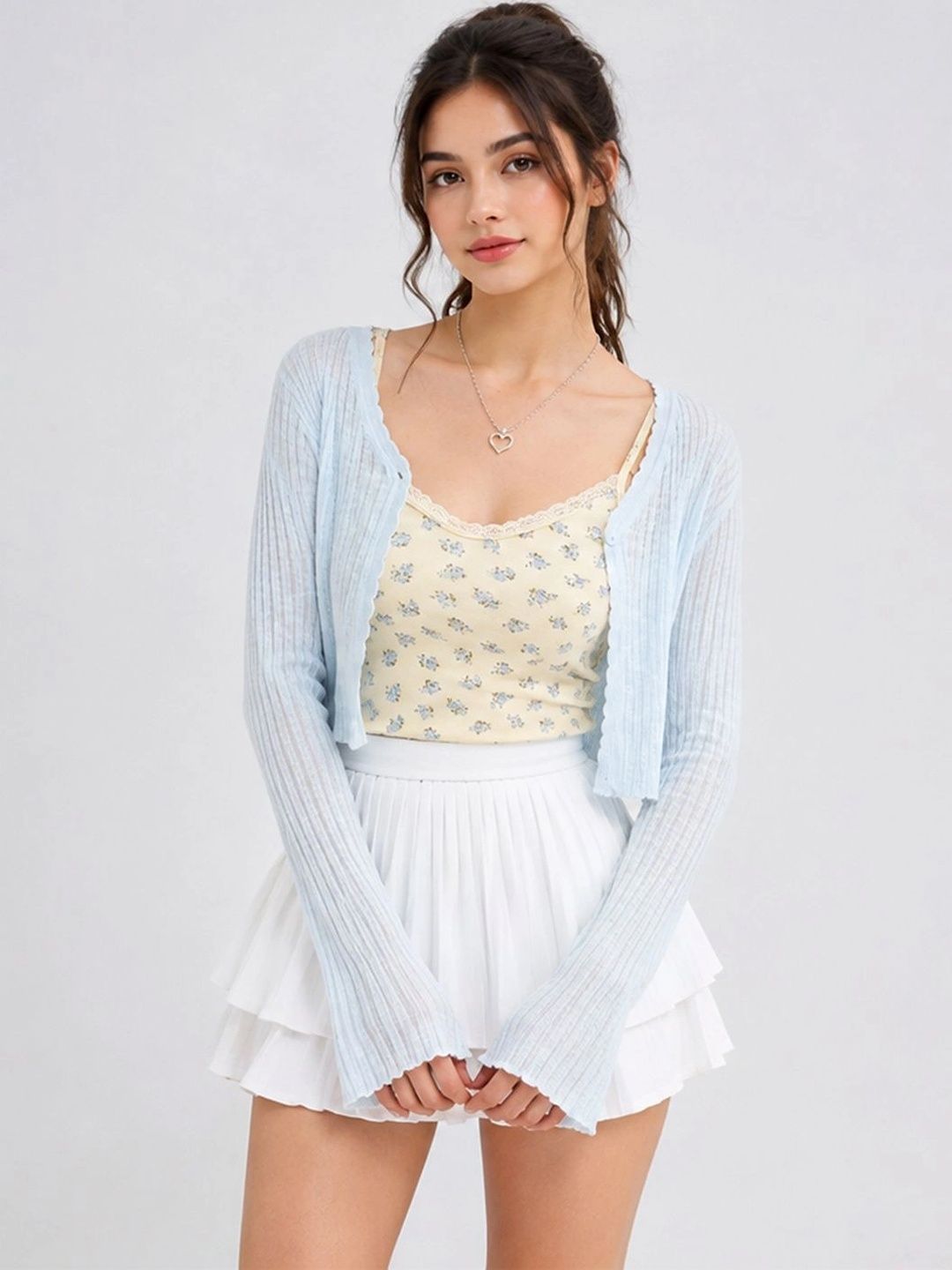 LULU & SKY Women Striped Scallop Edge Crop Cardigan