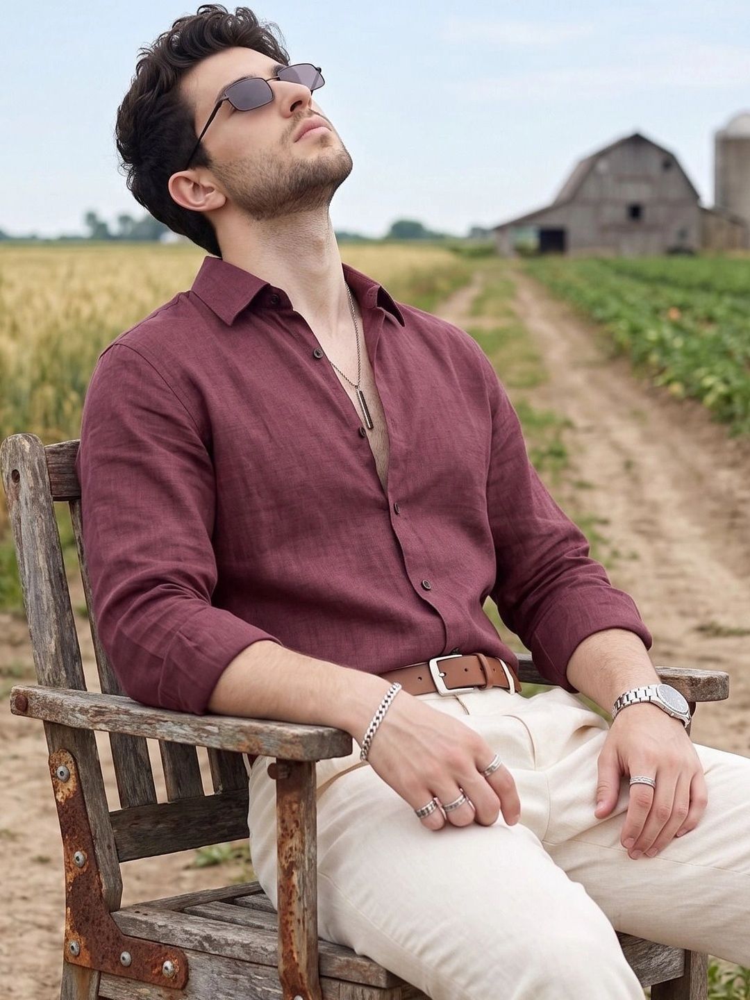 STONEBERG Men Casual Linen Shirt