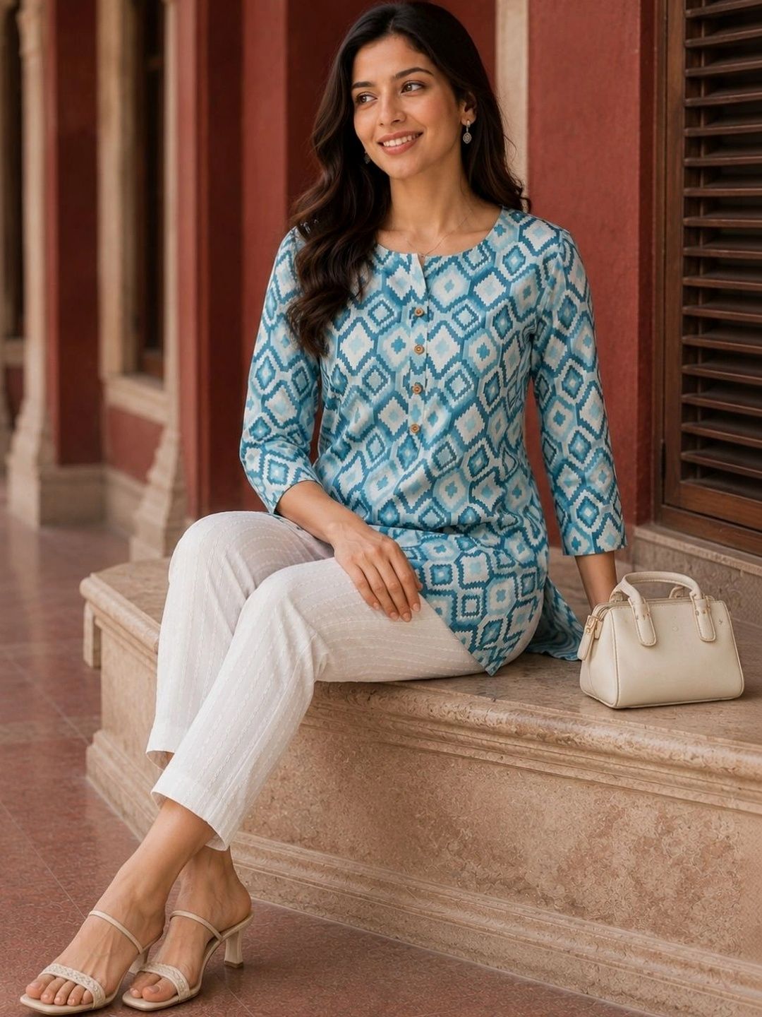 FERANOID Geometric Printed Pure Cotton Kurti