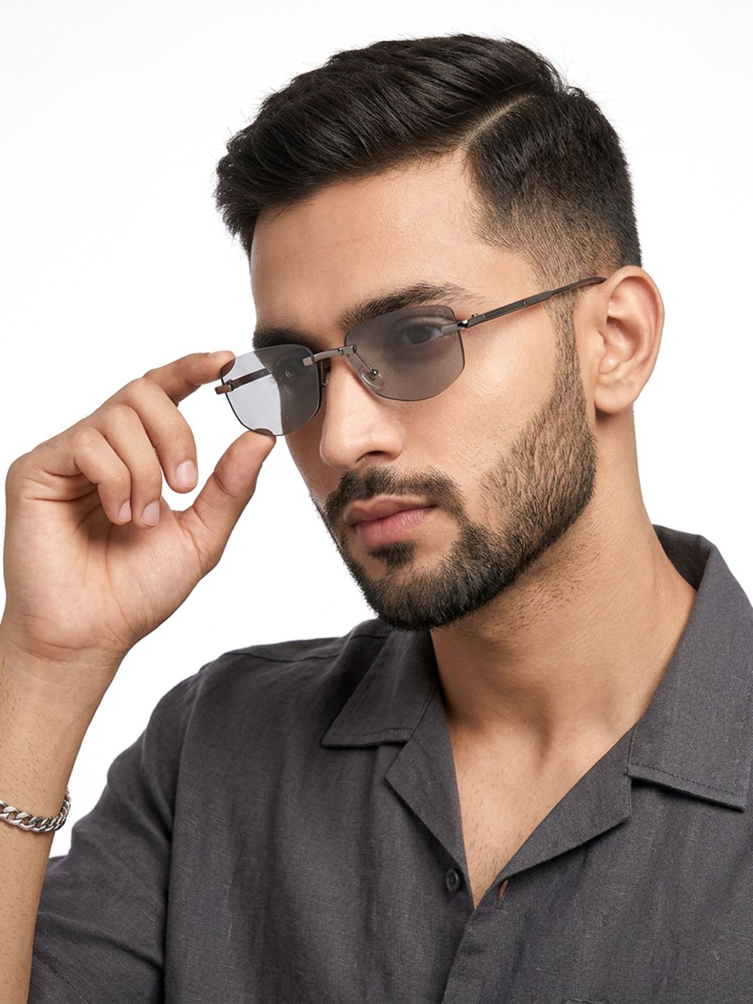 Eyejack Unisex Grey Lens & Gunmetal-Toned Rectangle Sunglasses with