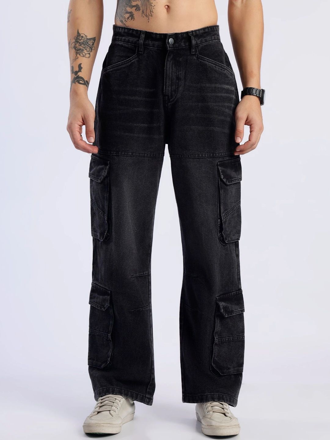 MODOMAN Men Mid-Rise Low Distress Light Fade Jeans