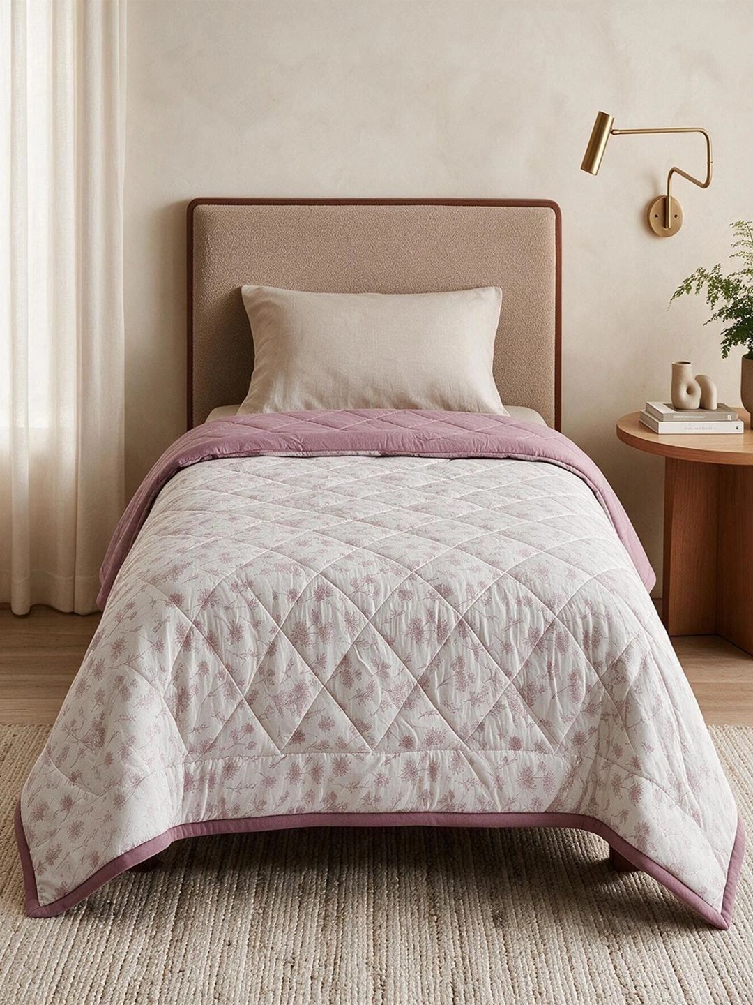 Linen Home Floral Botancial Mauve & Mauve Reversible AC Blanket Single Size