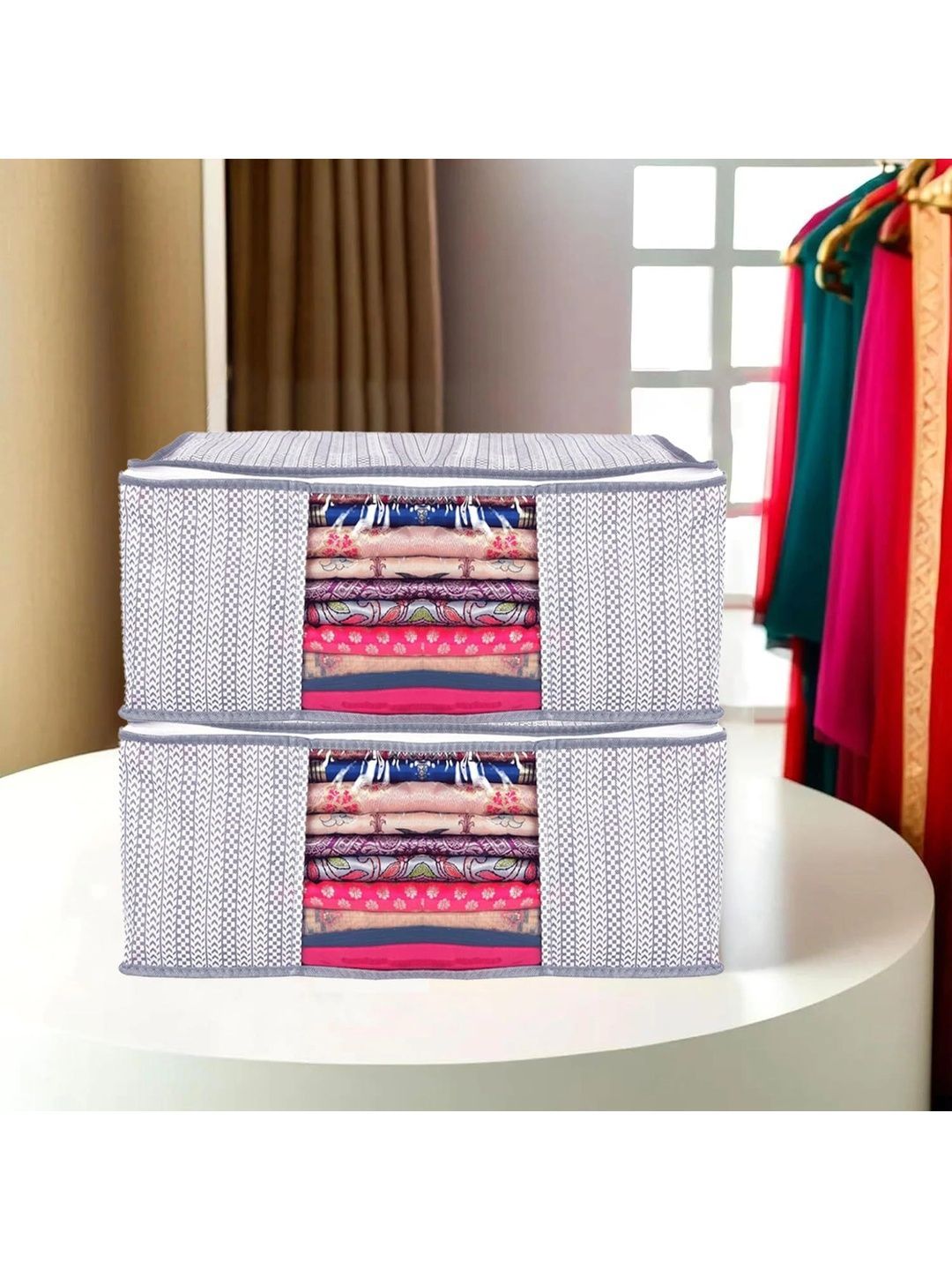 ANKIT INTERNATIONAL Grey Set of 2 Reusable Sweater Bag Organisers