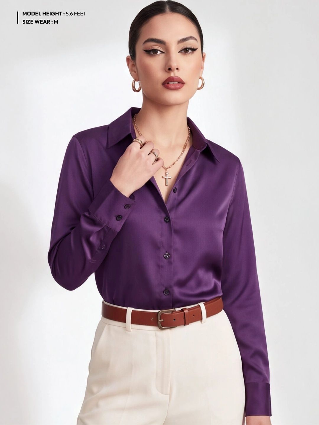 MOKARI Women Classic Slim Fit Casual Satin Shirt
