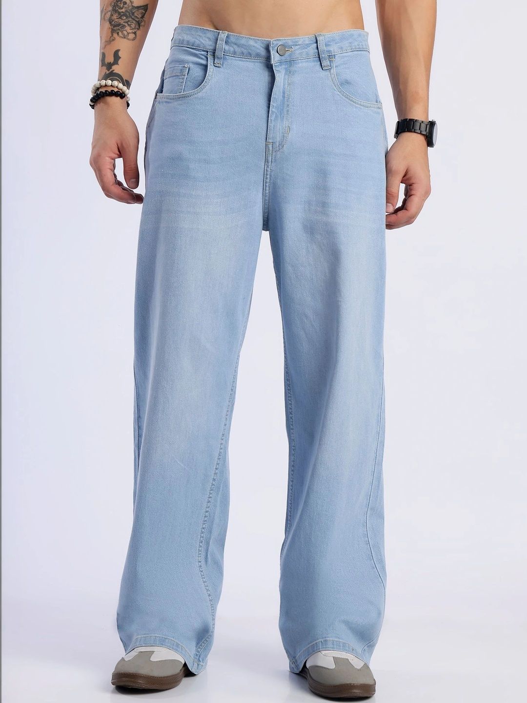 MODOMAN Men Wide Leg Mid-Rise Jeans