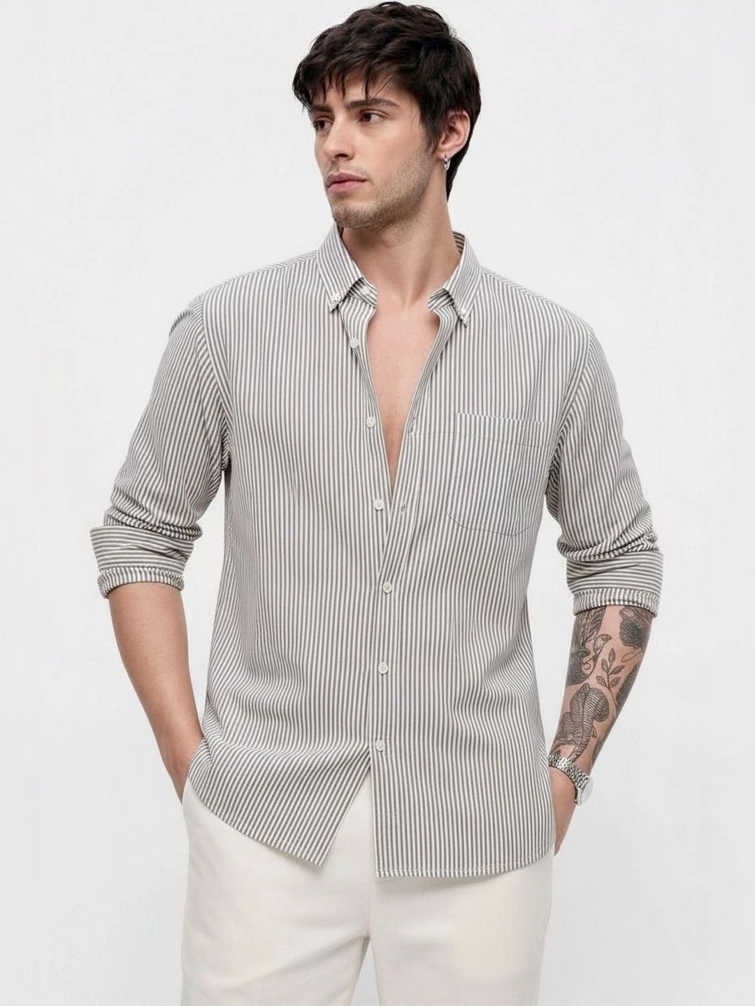 RODEIZ Men Comfort Slim Fit Striped Casual Shirt