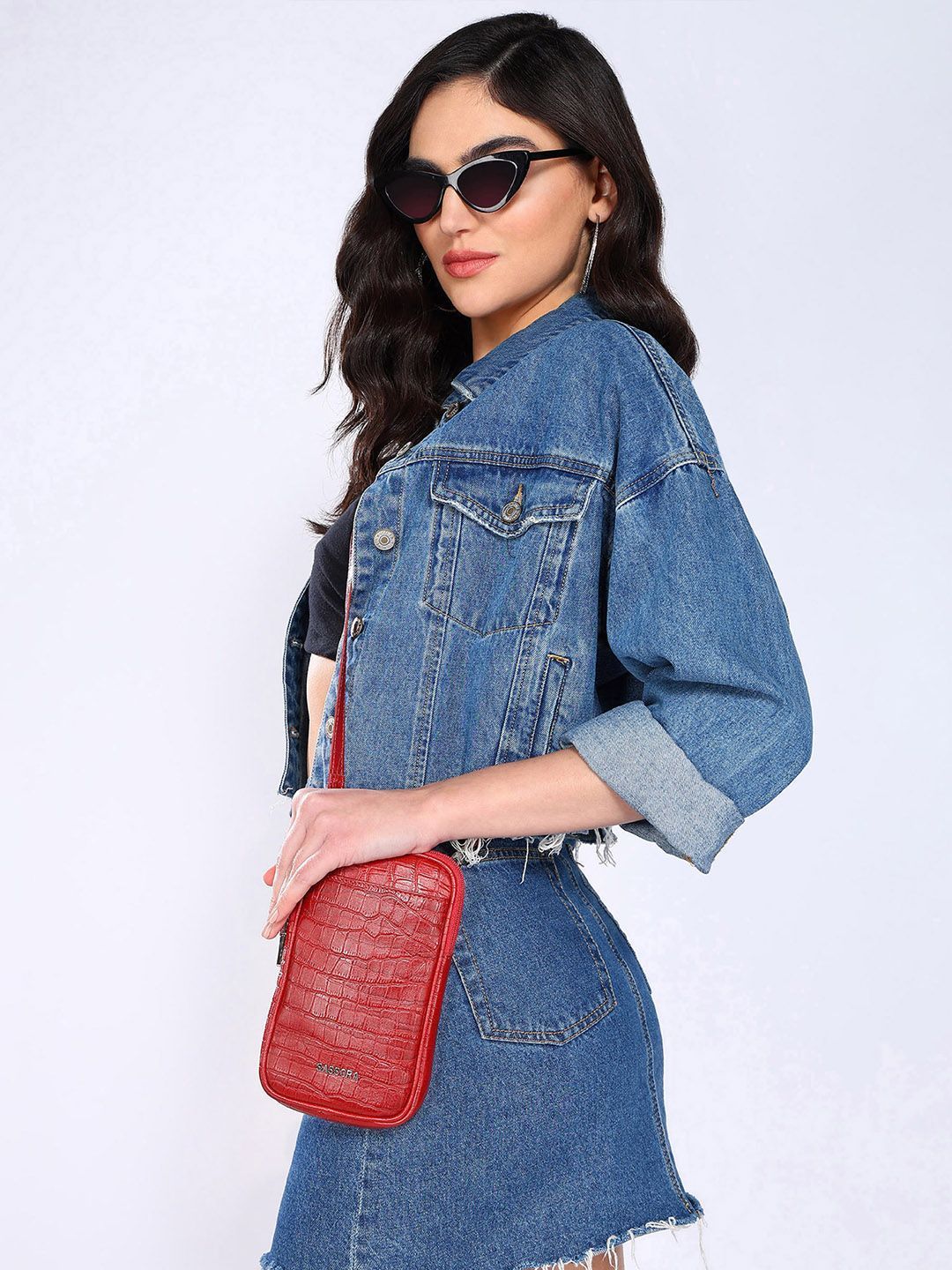 Sassora Textured Structured Leather iPhone Max Size Compatible Mobile Sling Bag