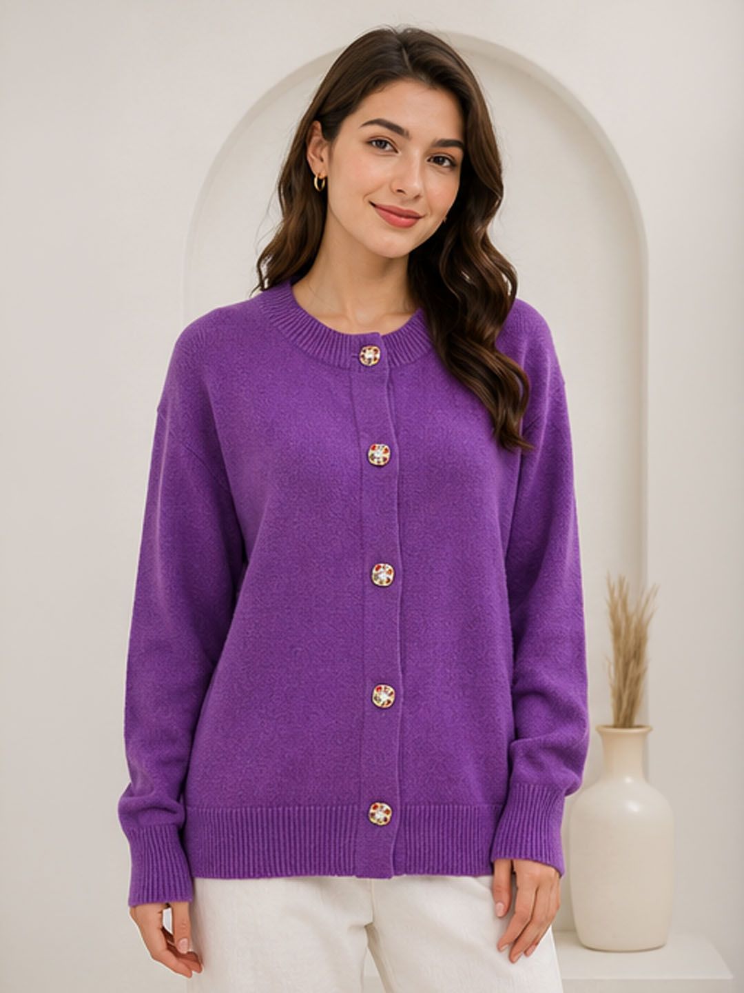 StyleCast Women Round Neck Long Sleeves Winterwear Cardigan
